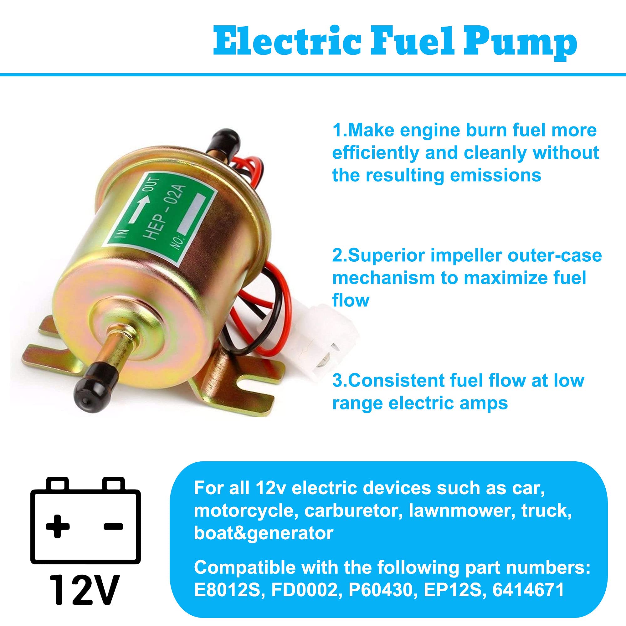 Electric Inline Fuel Pump 12V Universal Transfer Low Pressure Gas Diesel Gasoline Fuel Pump For Carburetor Lawnmower 4-7 Psi