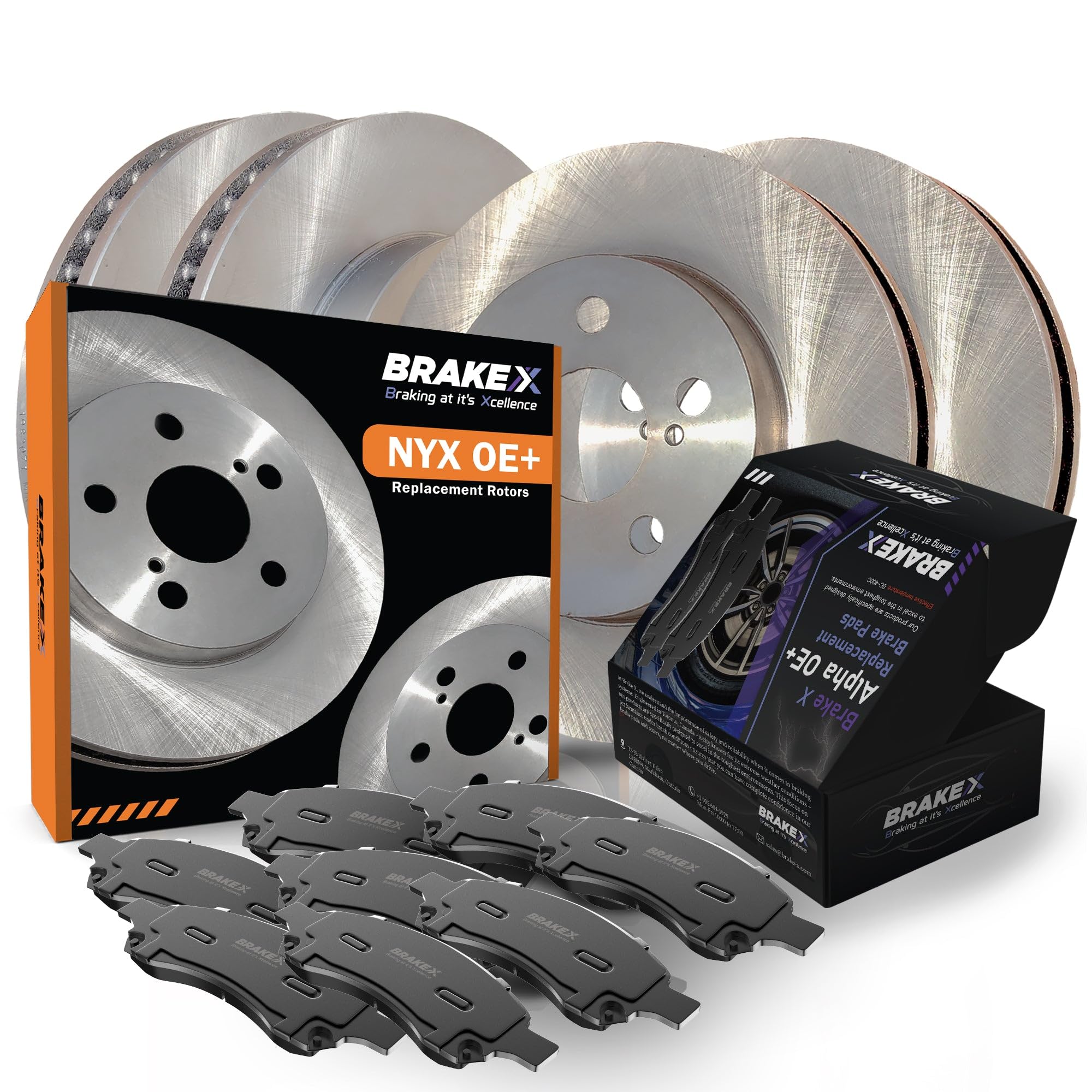 Brake X Front And Rear Brake Pads And Rotors Kit Replacement For 2008 Subaru Impreza | Nyx Oe+ Rotors And Alpha Ceramic Brake Pa