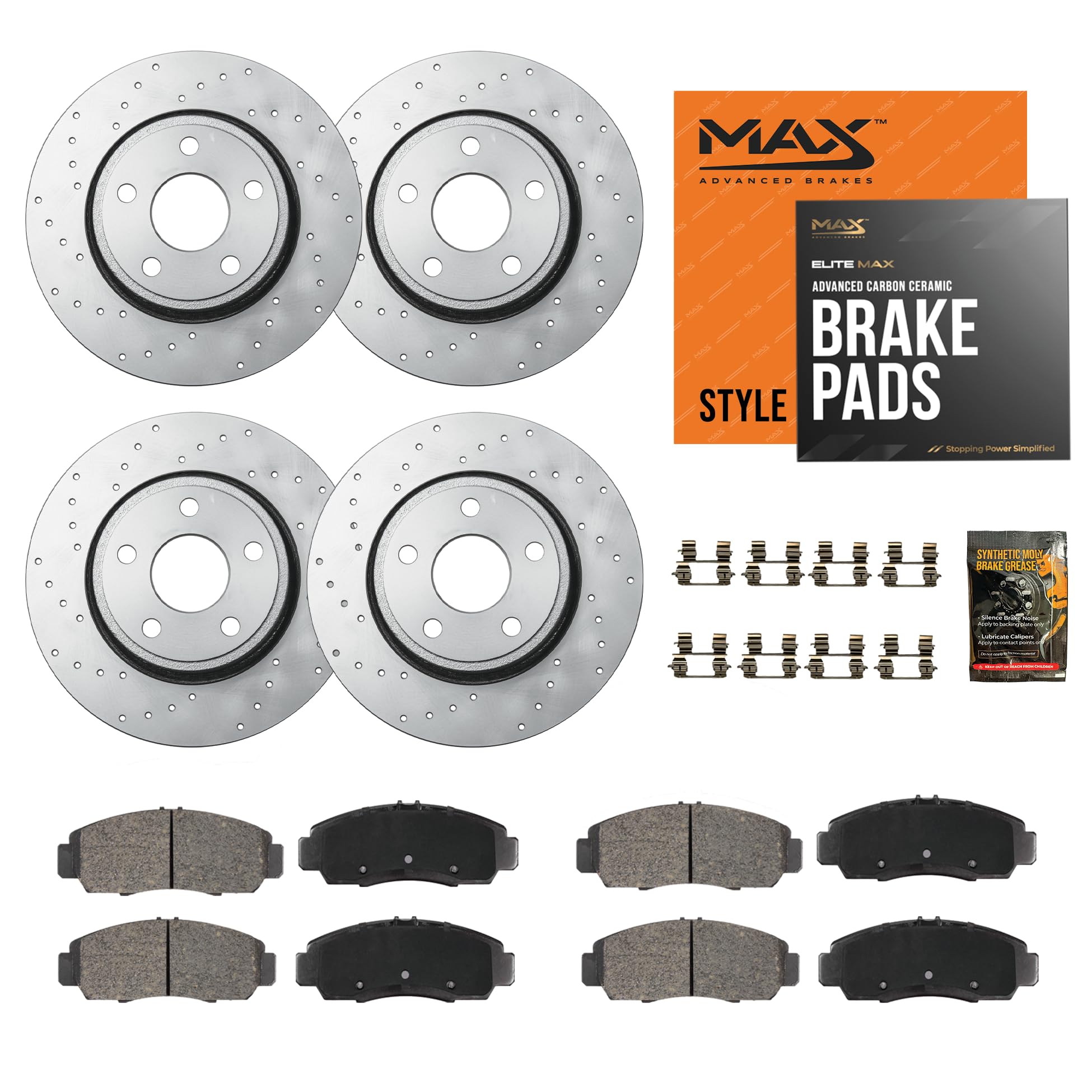 MAX Advanced Brakes - Brake Kit For 2009-2015 Honda Pilot, 2007-2013 Acura MDX, 10-13 Acura ZDX| Carbon Ceramic Brake and Rotor 