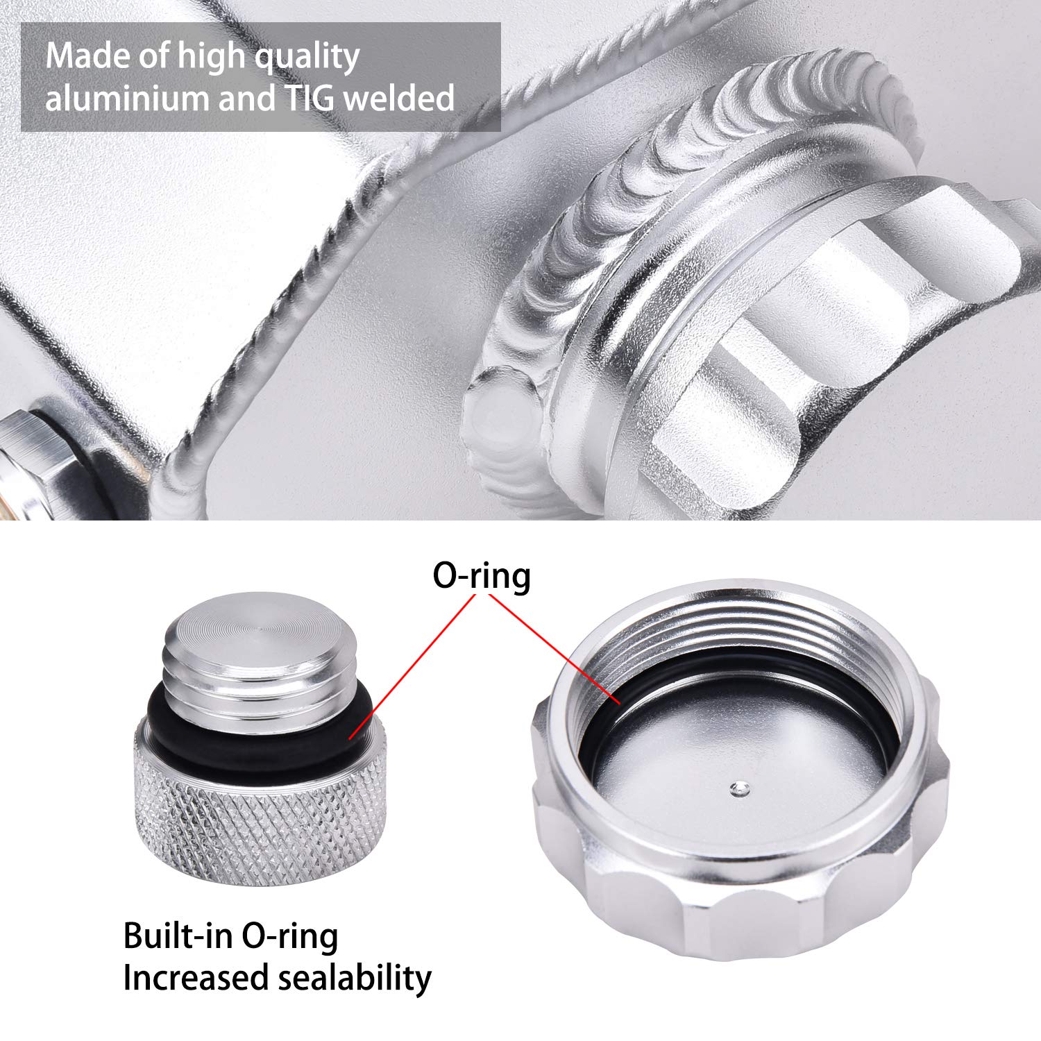 Speedwow Coolant Overflow Tank, Aluminum Radiator Overflow Tank With Teflon Tape & O-Ring Gasket, 1 L Universal Reservoir Expans