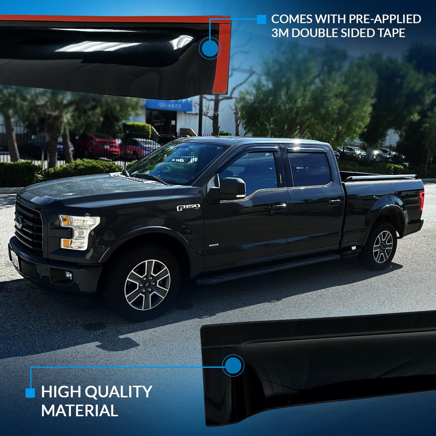 TuningPros WV-763-2B Window Visor Deflector Rain Guard Dark Smoke 4-pc Set