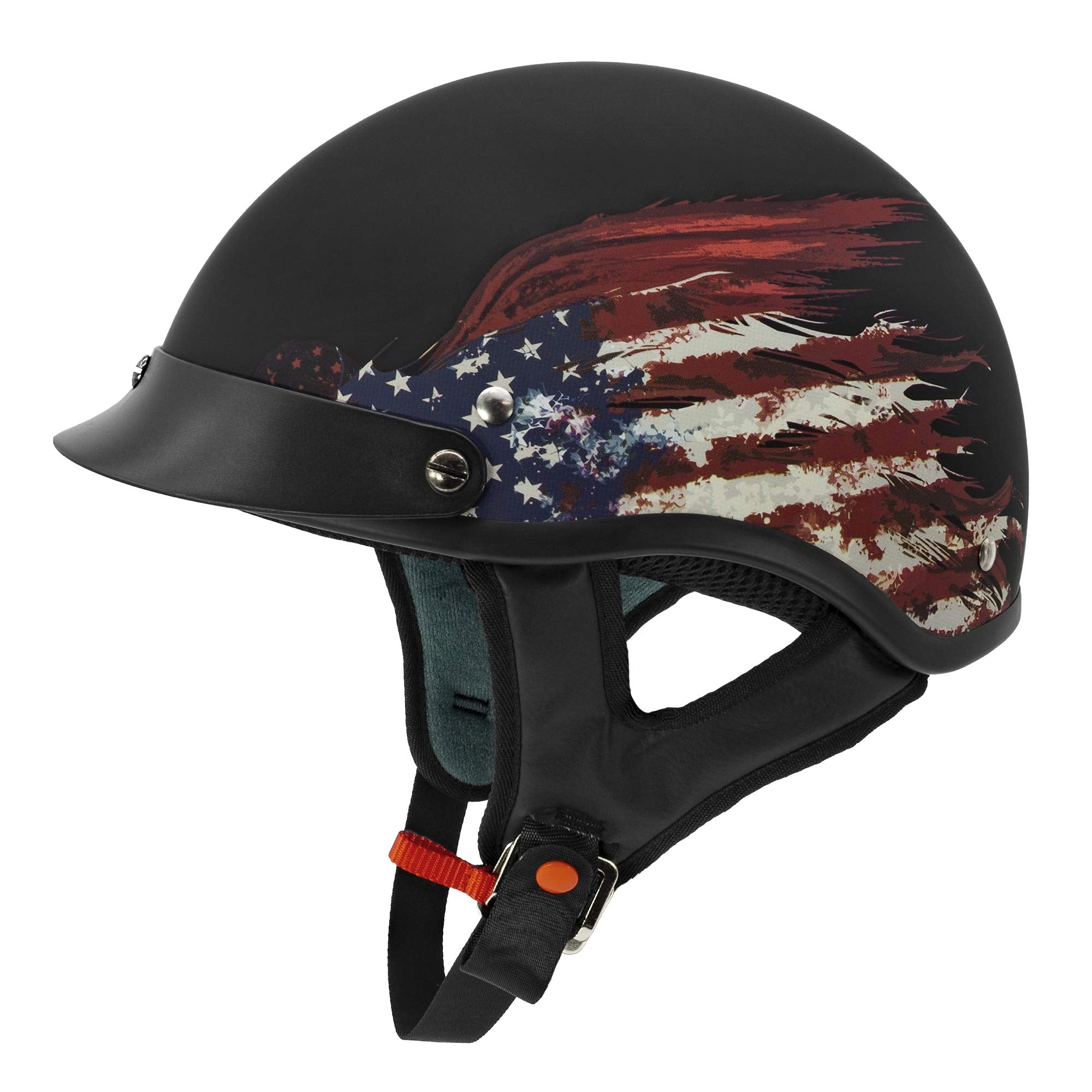 Vcan Cruiser Solid Flat Black Half Face Motorcycle Helmet (Flag, Medium)