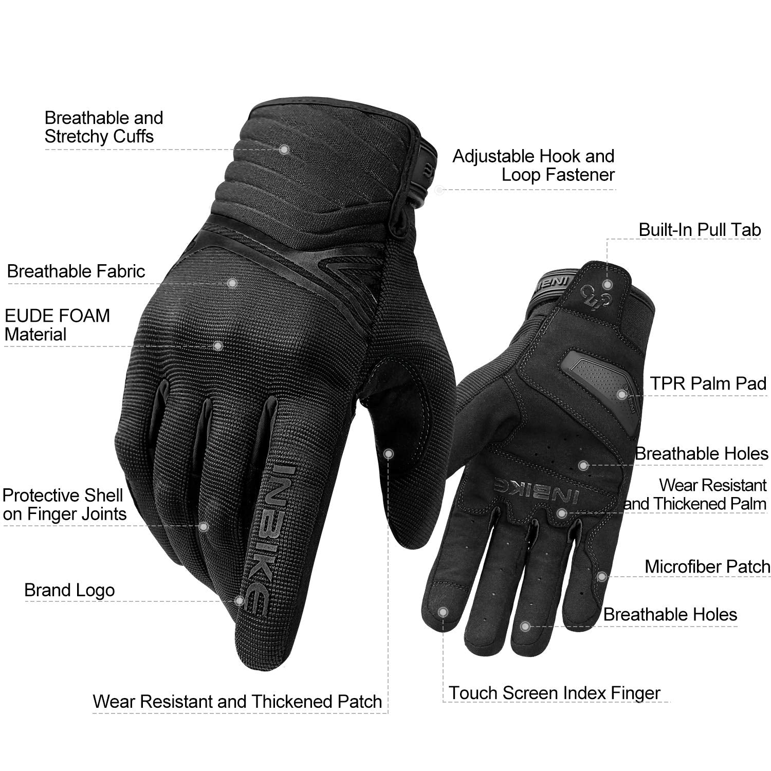 Inbike Breathable Mesh Motorcycle Gloves Touchscreen With Tpr Palm Pad Hard Knuckles Black Medium