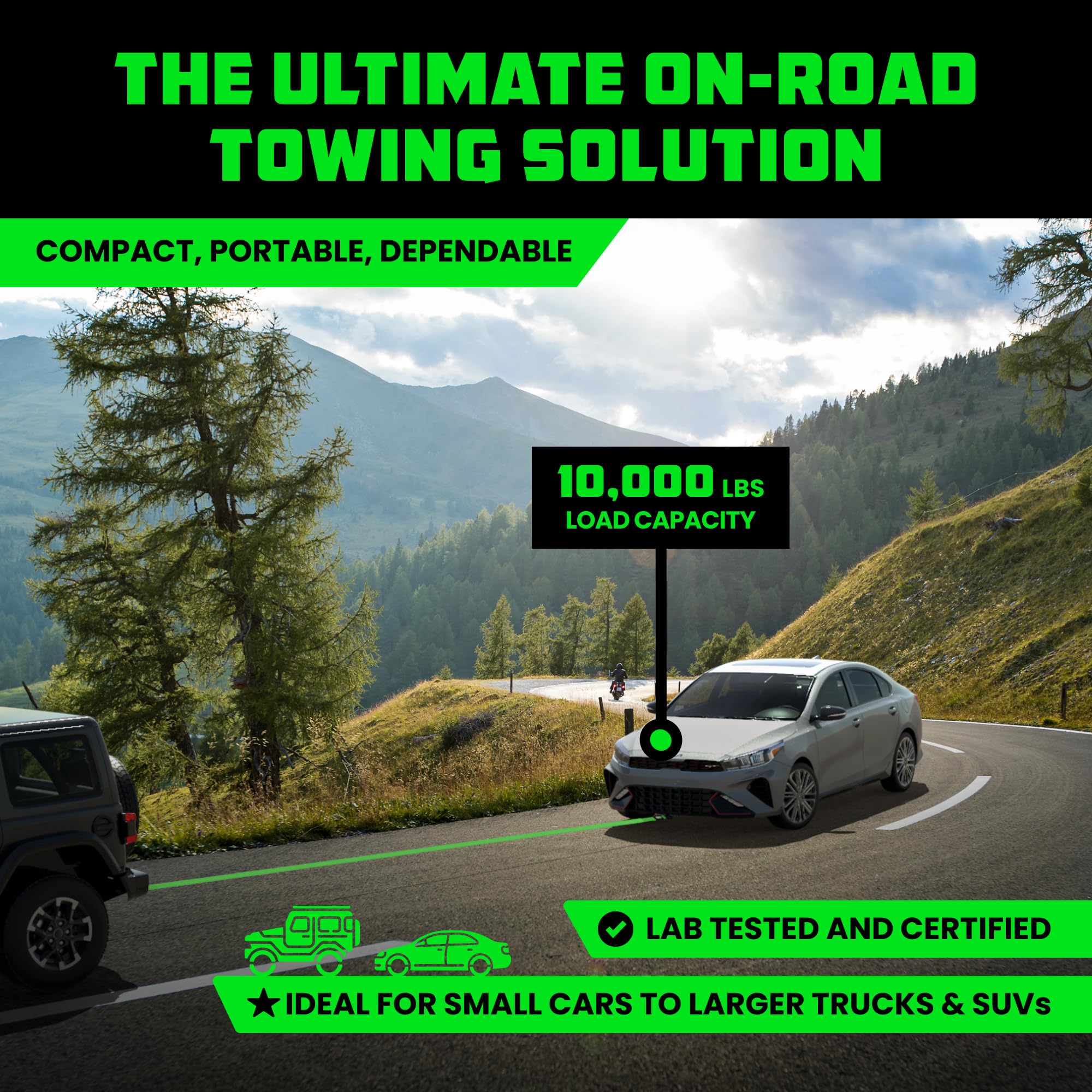 Rhino Usa Tow Strap With Hooks (2 Inch X 20 Foot) Lab Tested 10,321Lbs Break Strength - Heavy Duty Emergency Towing Straps With Forged Steel Hooks For Roadside Recovery - Not For Off-Road Recoveries