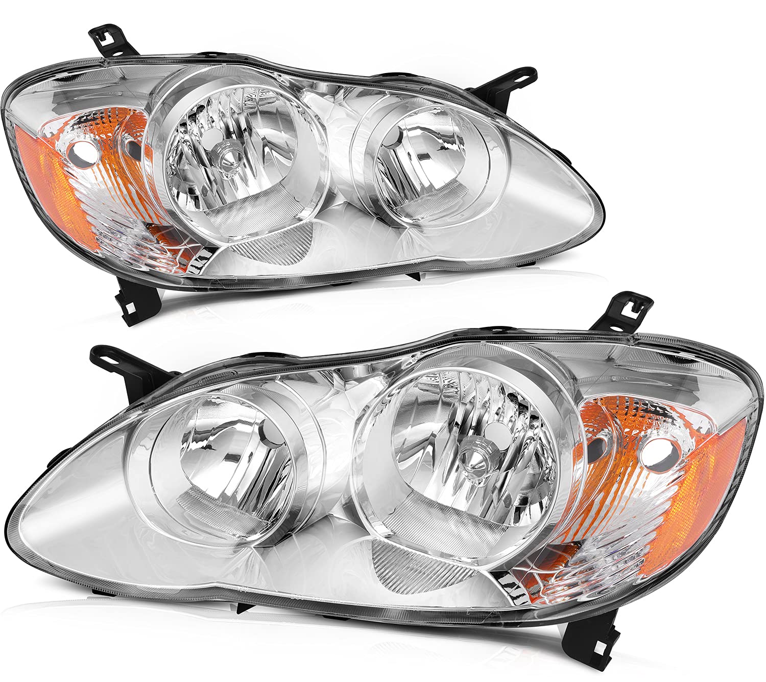 Headlight Assembly Fit For Toyota Corolla 2003-2008 Chrome Housing Amber Reflector Clear Lens Driver and Passenger Side 55055170