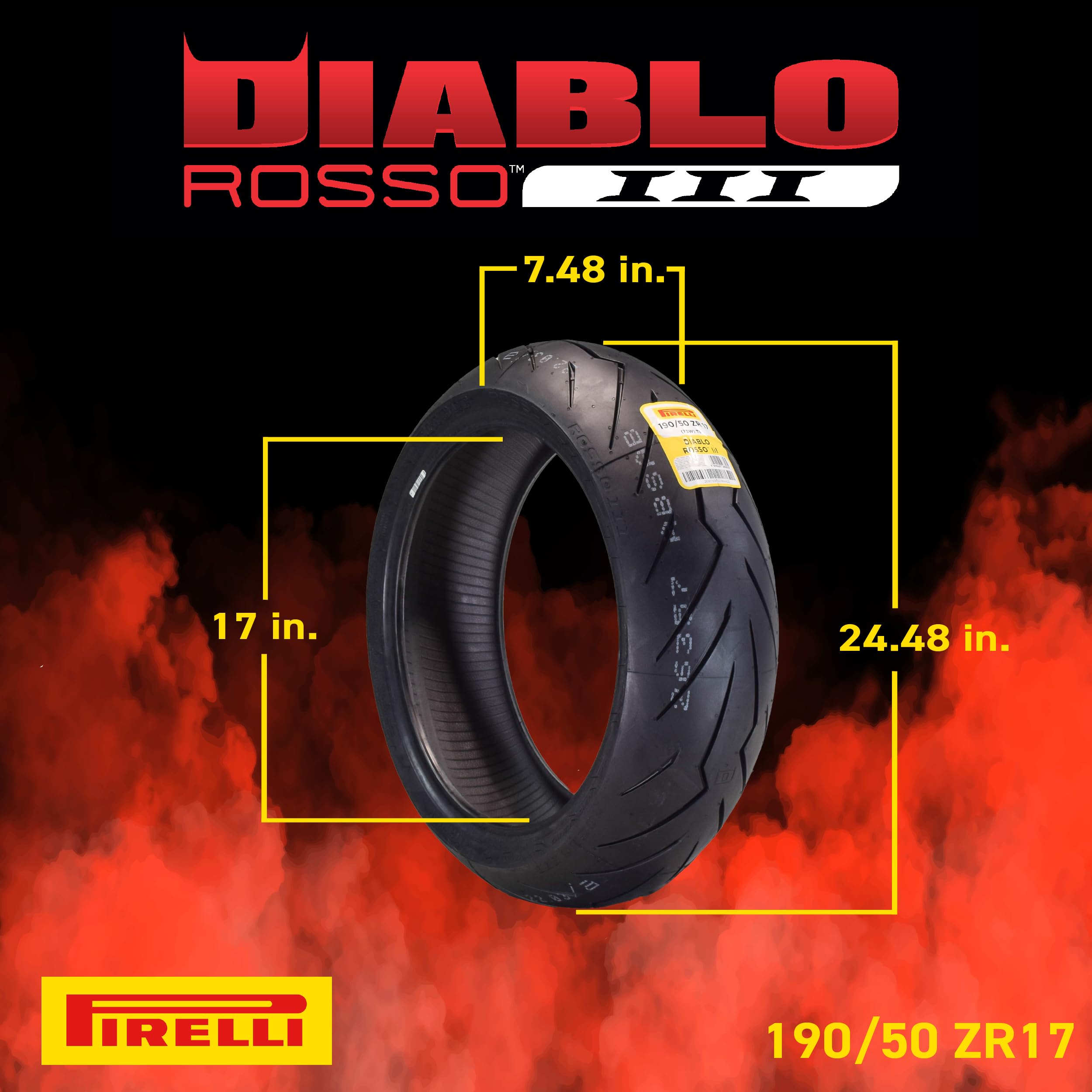 Pirelli Diablo Rosso III Motorcycle Tire Set - High Performance 110/70ZR17 Front & 190/50ZR17 Rear for Sport/Street Bikes (2 Pack)
