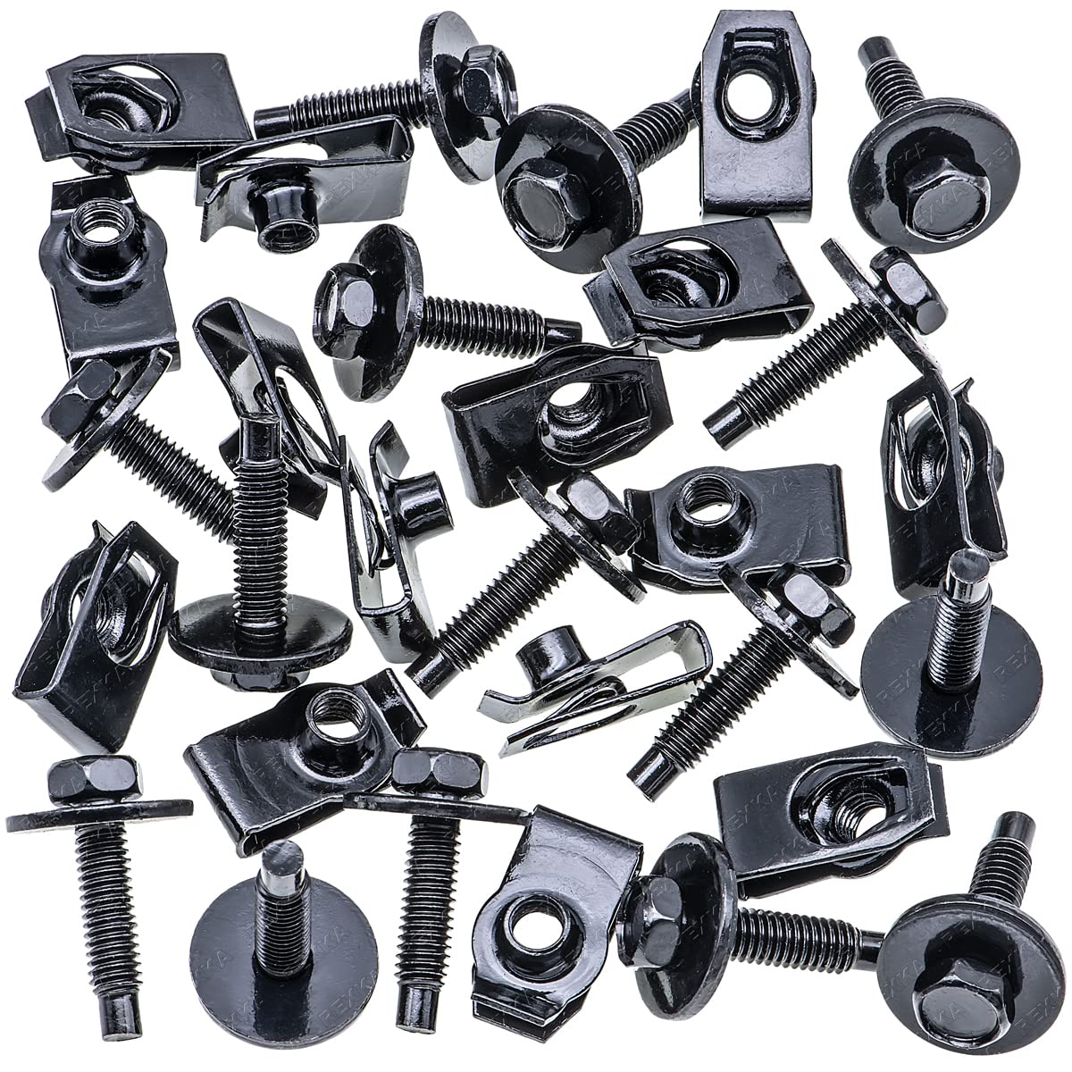 Rexka M6-1.0 U Nuts & Hex Head SEMS Bolts Kit - 15 Sets, Nylon, White - For GM, Ford, Chevy, Chrysler, Jeep, Dodge