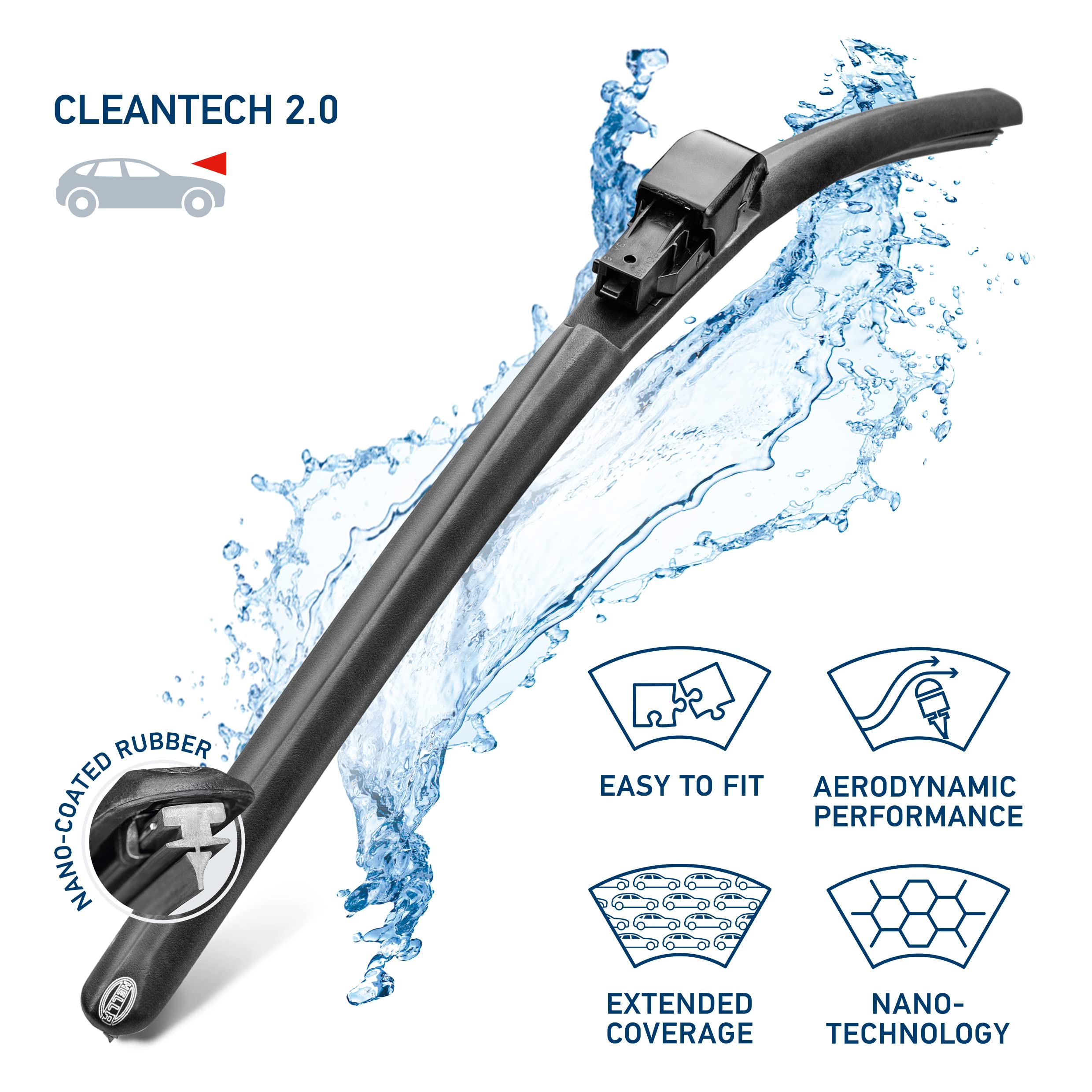 Hella Oe Quality 20 Inch All Seasons Nano-Coated Rubber Cleantech Wiper Blade (Single Blade) Fits Select Domestic, Asian And Eur