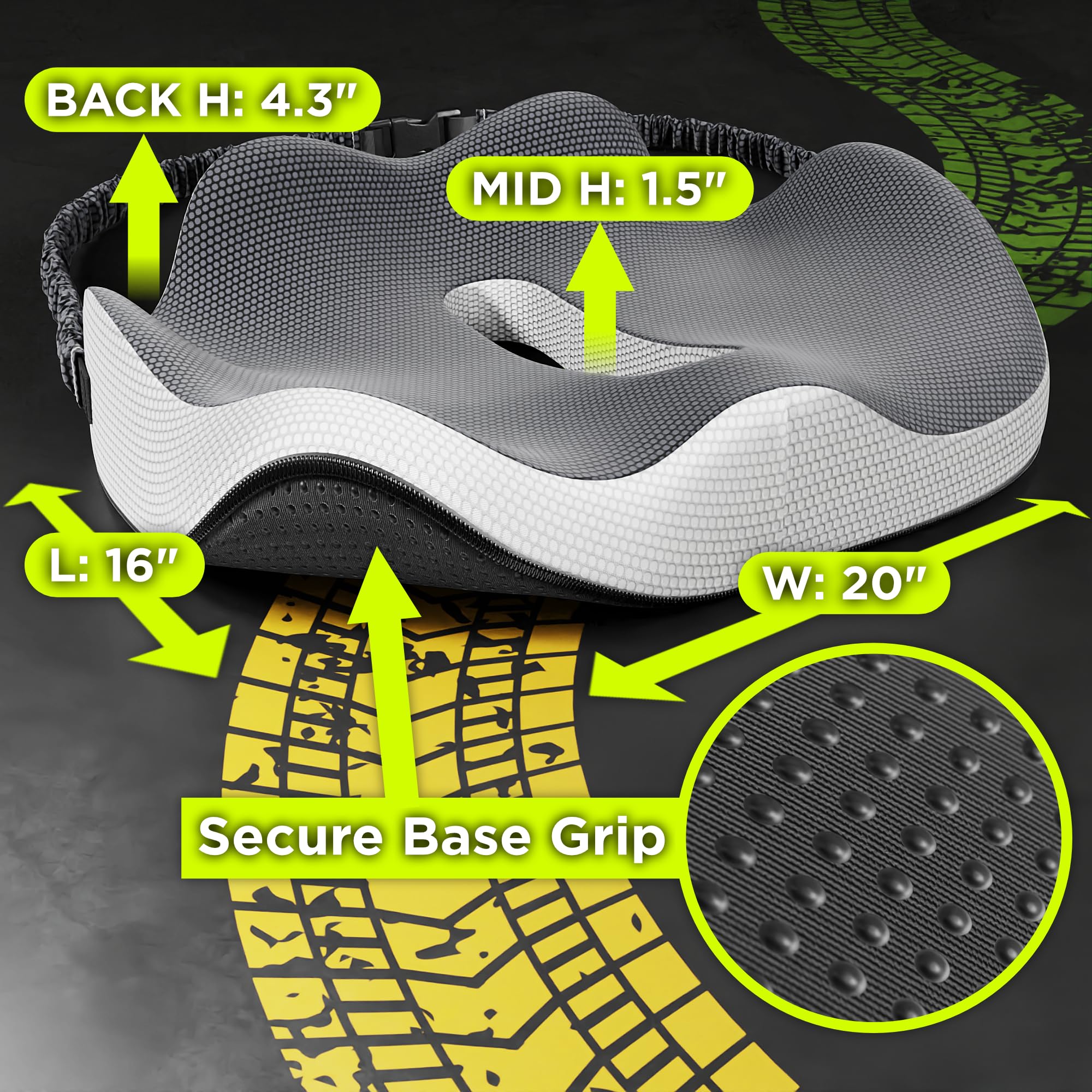 Truckules Truck Seat Cushion – Memory Foam, Gray, Model TSC1, Upgraded Back Support, Pain Relief for Long Drives