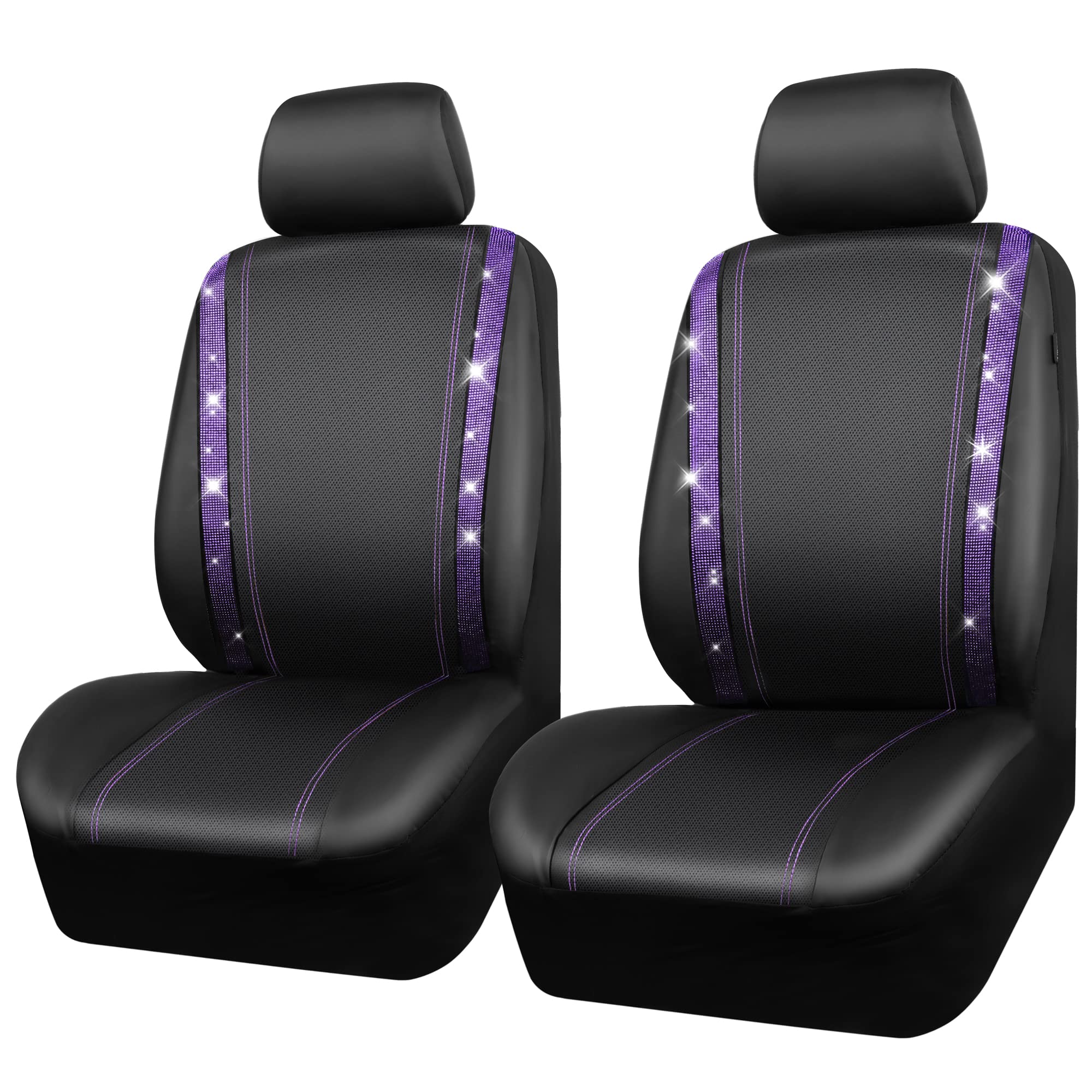 CAR PASS Leather Diamond Bling Car Seat Cover 2 Front Interior Sets, Waterproof Universal Shining Glitter Crystal Sparkle Fit fo