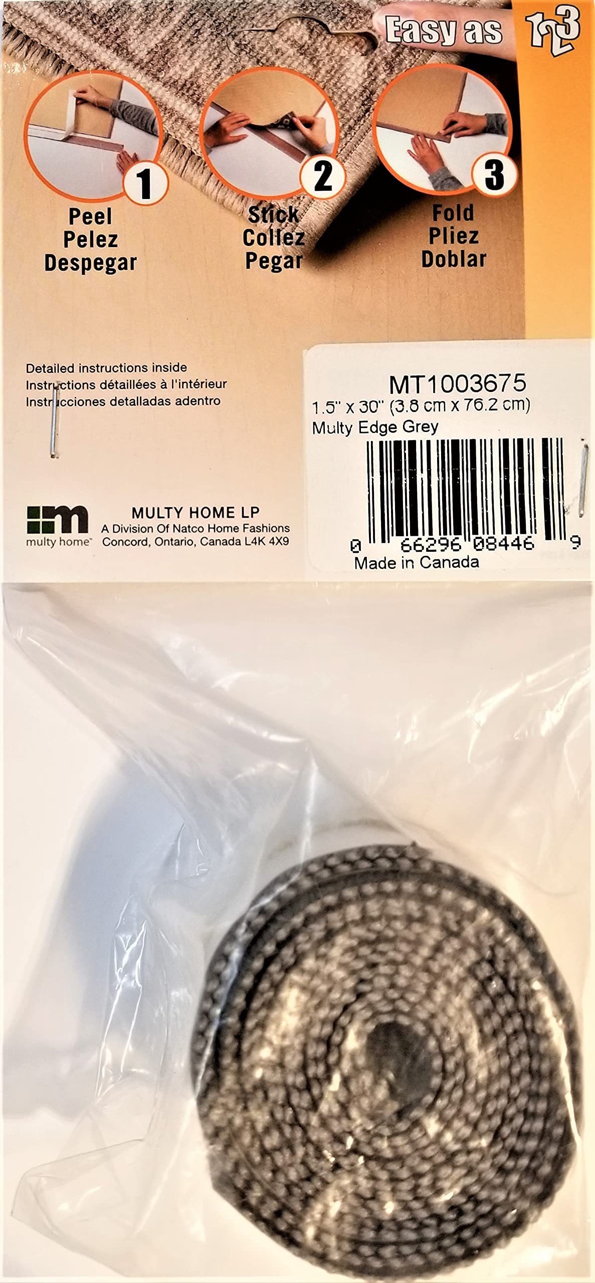 Multy Adhesive Carpet Finishing Edge, 1.5" x 30", Grey, 2-Piece Polypropylene Set