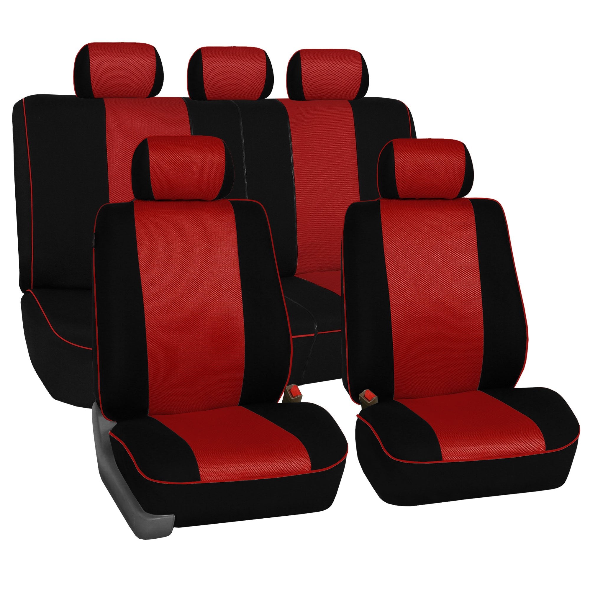 Fh Group Full Set Cloth Car Seat Covers - Universal Fit, Low Back Front Seat Covers, Airbag Compatible, Split Bench Rear Seat, W