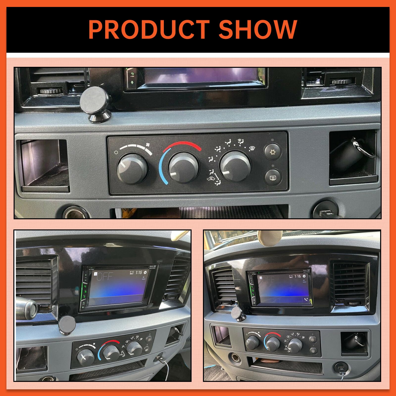 ECOTRIC Double Din Dash Install Bezel Kit for 2006-2009 Dodge Ram, Silver Slate Gray, ABS, Model VC-LYAP-328