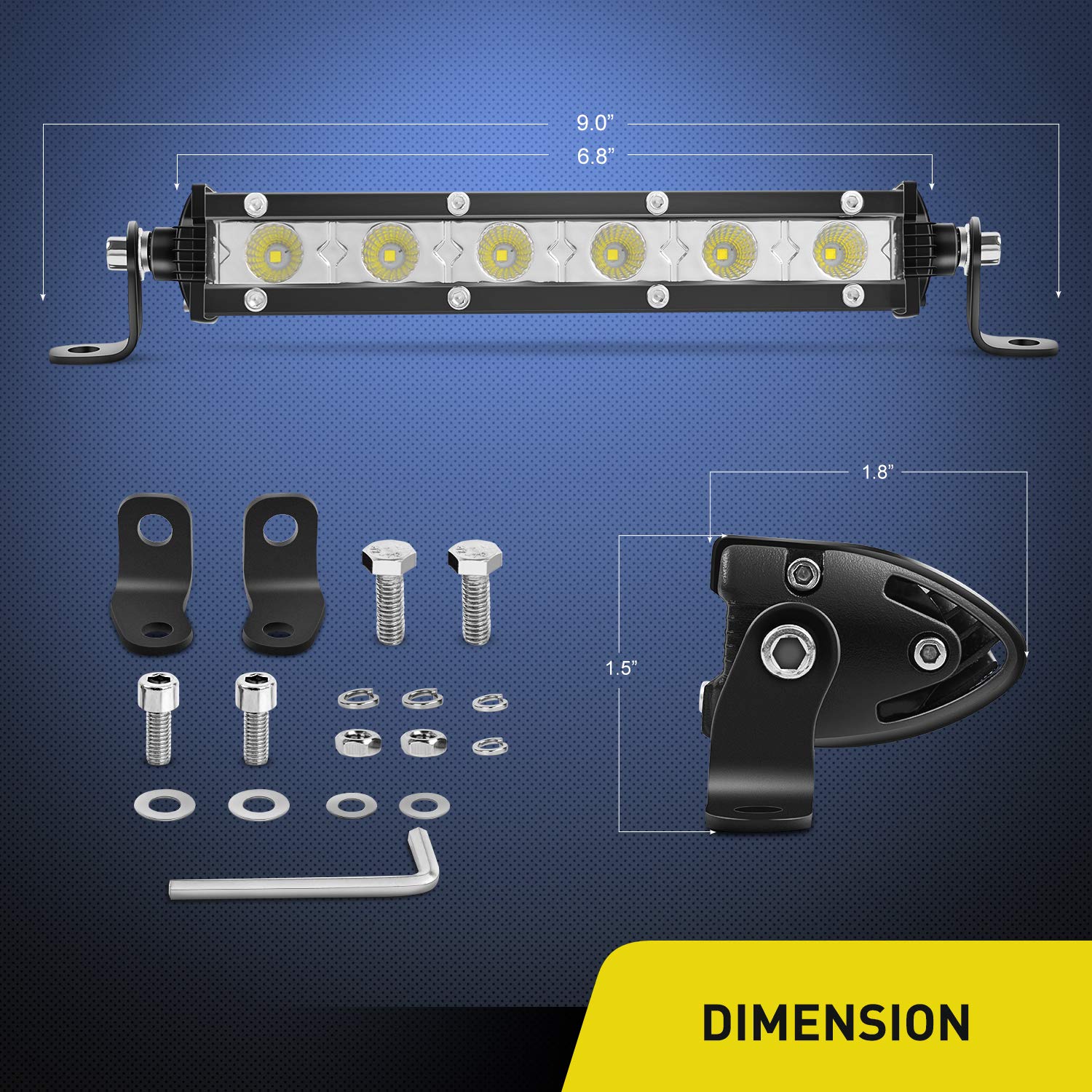Nilight 2Pcs 7 Inch 18W Ultra-Slim Single Row Led Flood Light Bar Fog Light Dricing Light Work Light For Offroad 4X4 Jeeps Truck