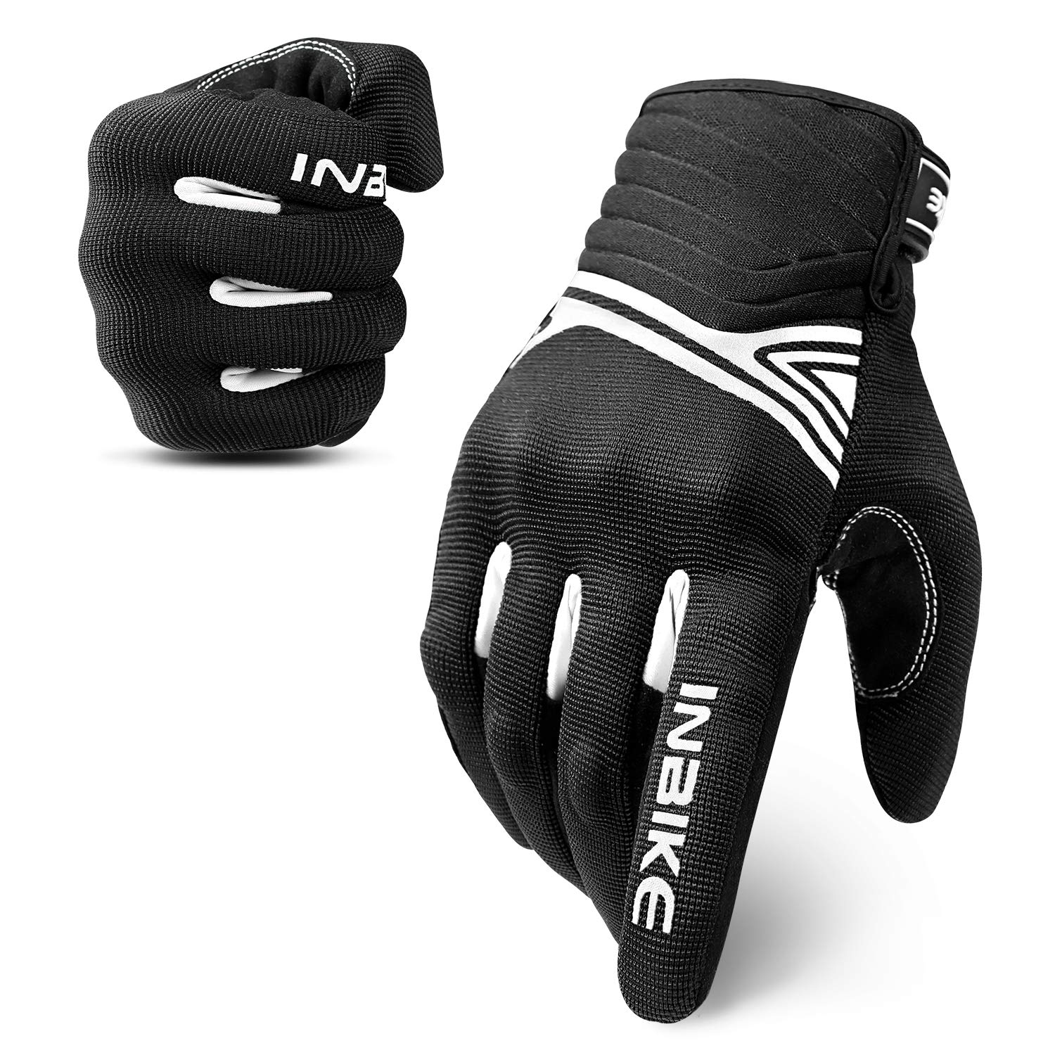 Inbike Breathable Mesh Motorcycle Gloves Touchscreen With Tpr Palm Pad Hard Knuckles Black White X-Large