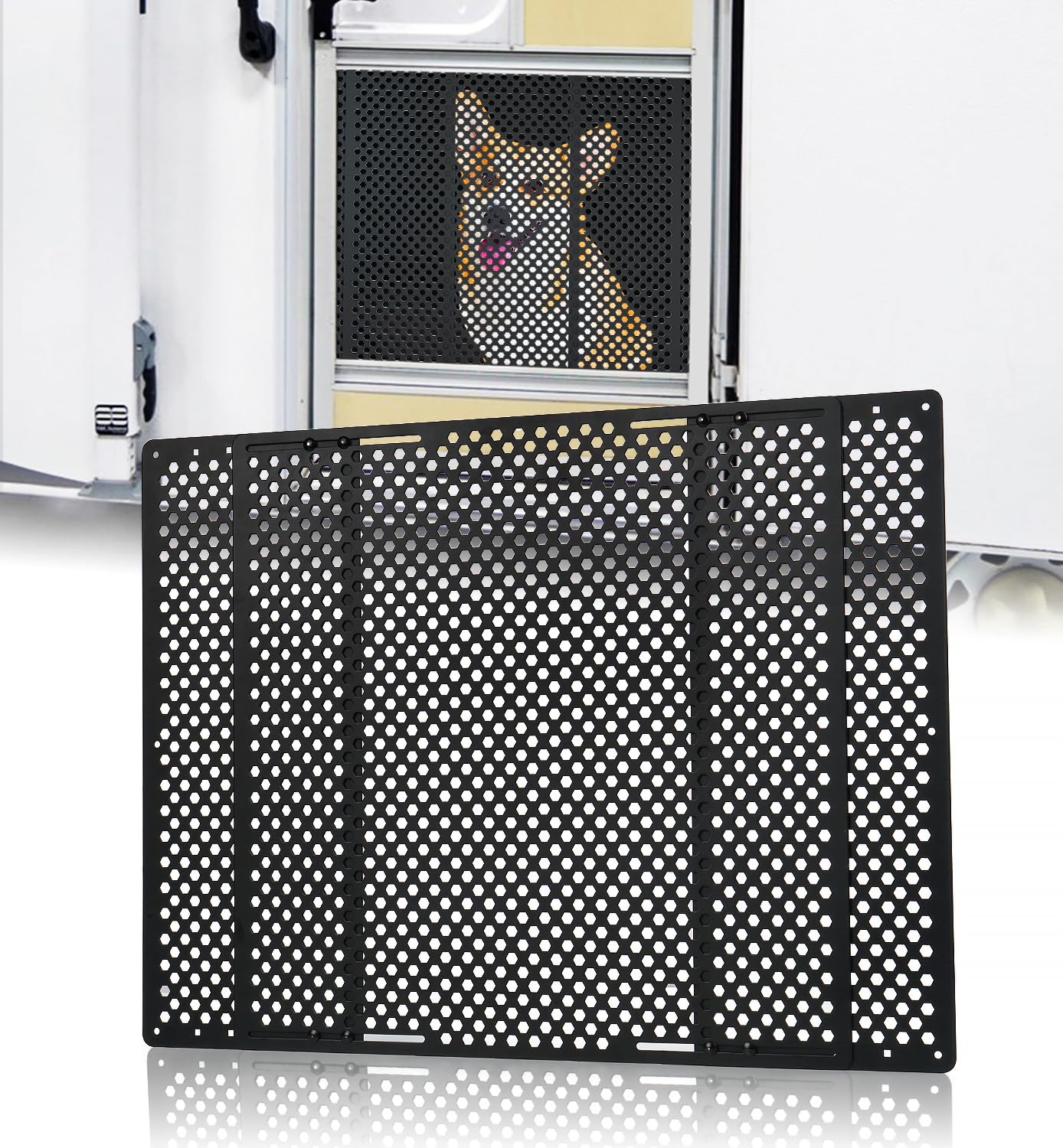 Aupar Aluminum Alloy RV Entry Screen Door Grille Adjusts from 22- 31.5, Adjustable RV Door Screen Protector, Black