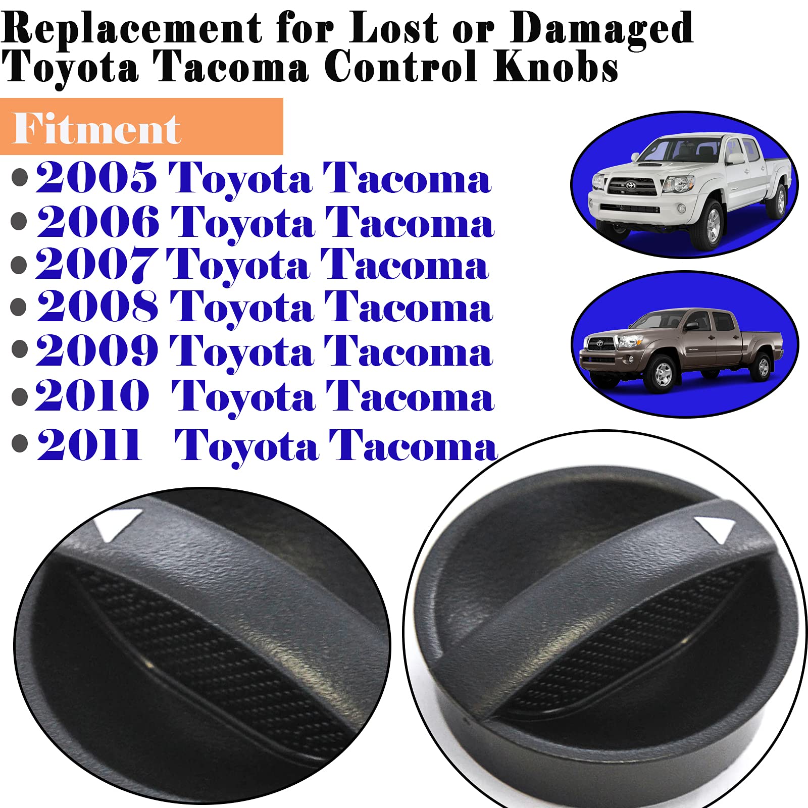 Danbojit 3 Pack Control Knob Fan Heater for 2005-2011 Toyota Tacoma, Metal, Model 65551820A, HVAC Temperature Control Knob