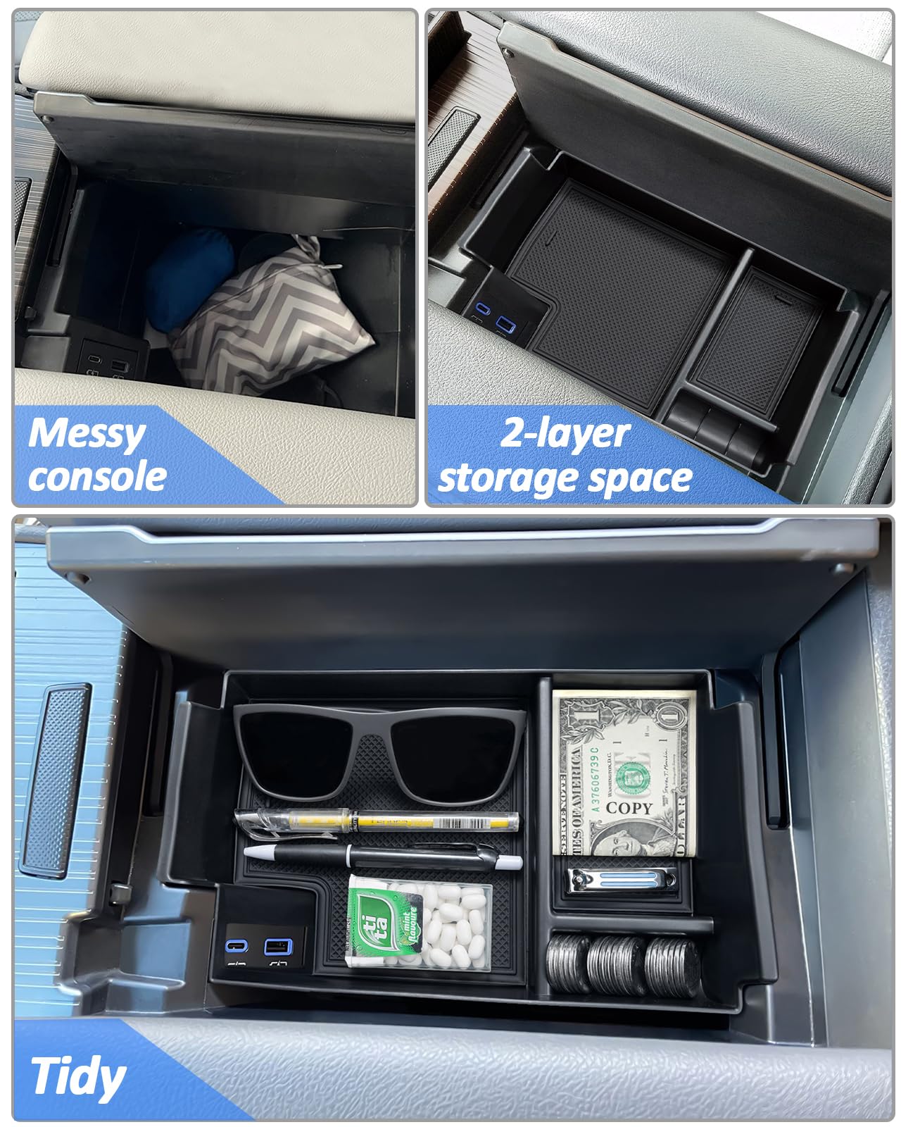 Topinstall Console Organizer Compatible With 2021-2025 Toyota Sienna, Armrest Box Secondary Storage Center Console Tray Coin Container Abs Plastic