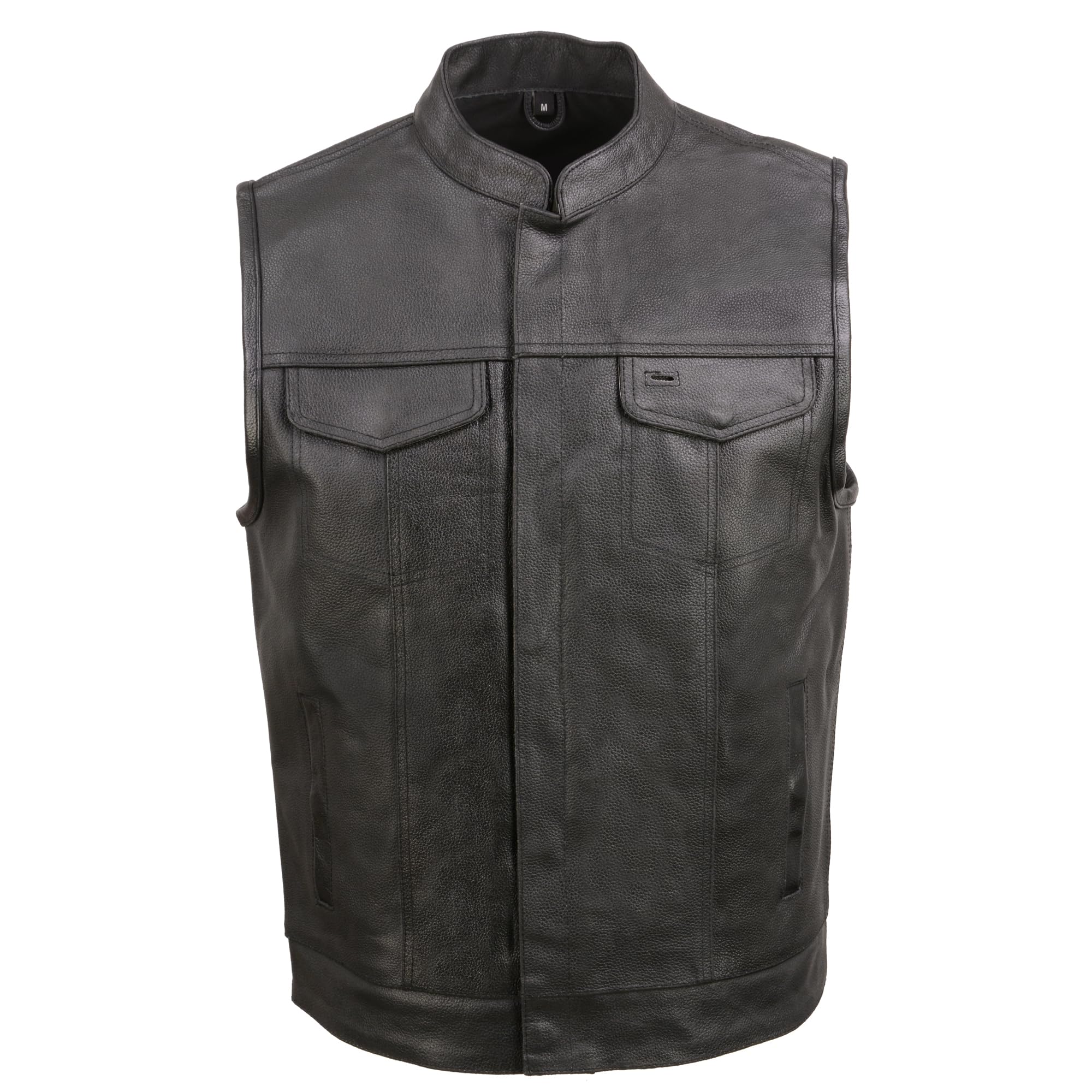 Men'S Leather Motorcycle Vest Zipper & Snap Closure W/ 2 Inside Gun Pockets & Single Panel Back (6X - Big)