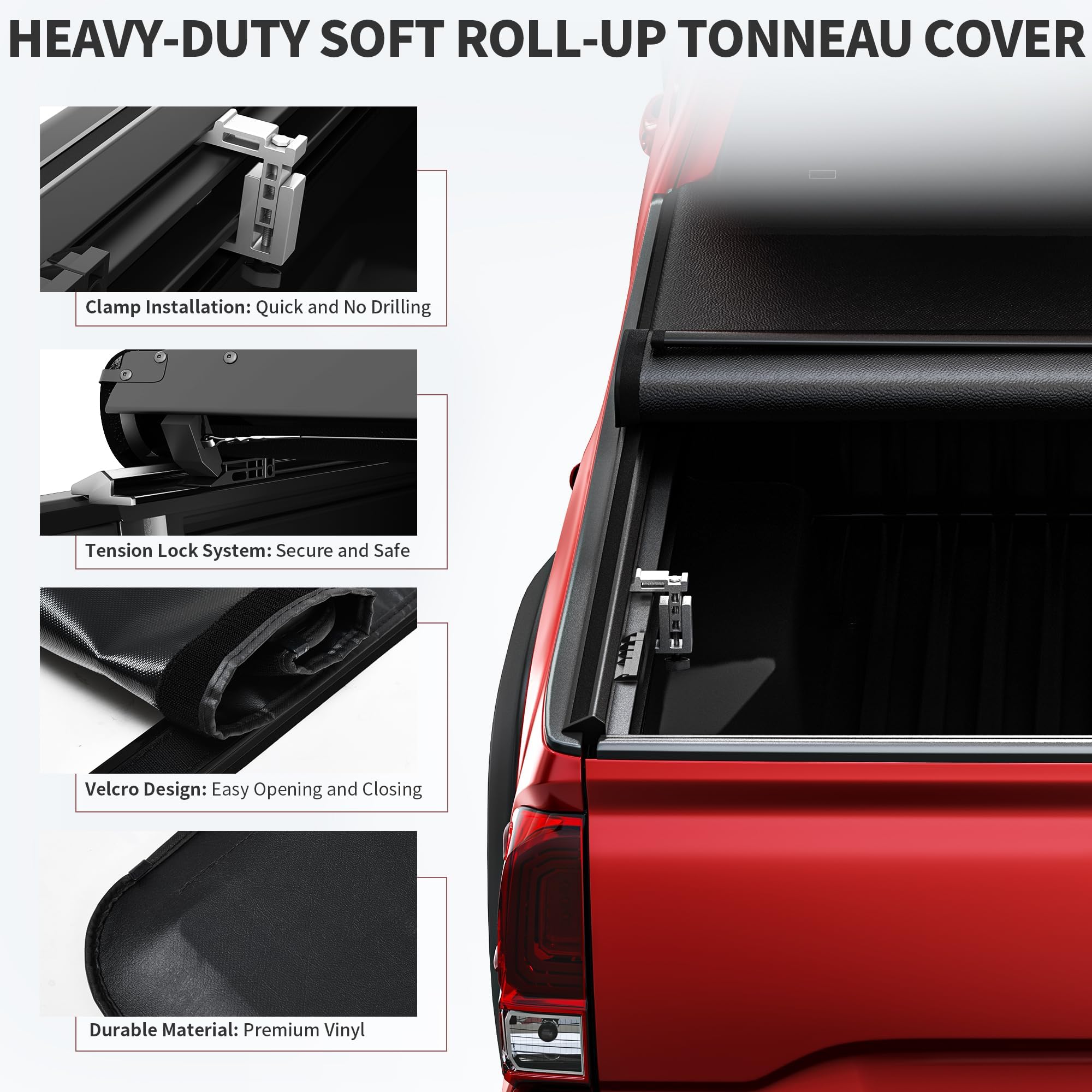 oEdRo Soft Roll Up Truck Bed Tonneau Cover Compatible with 2019-2025 Chevy Silverado 1500 / GMC Sierra 1500 New Body Style, Flee