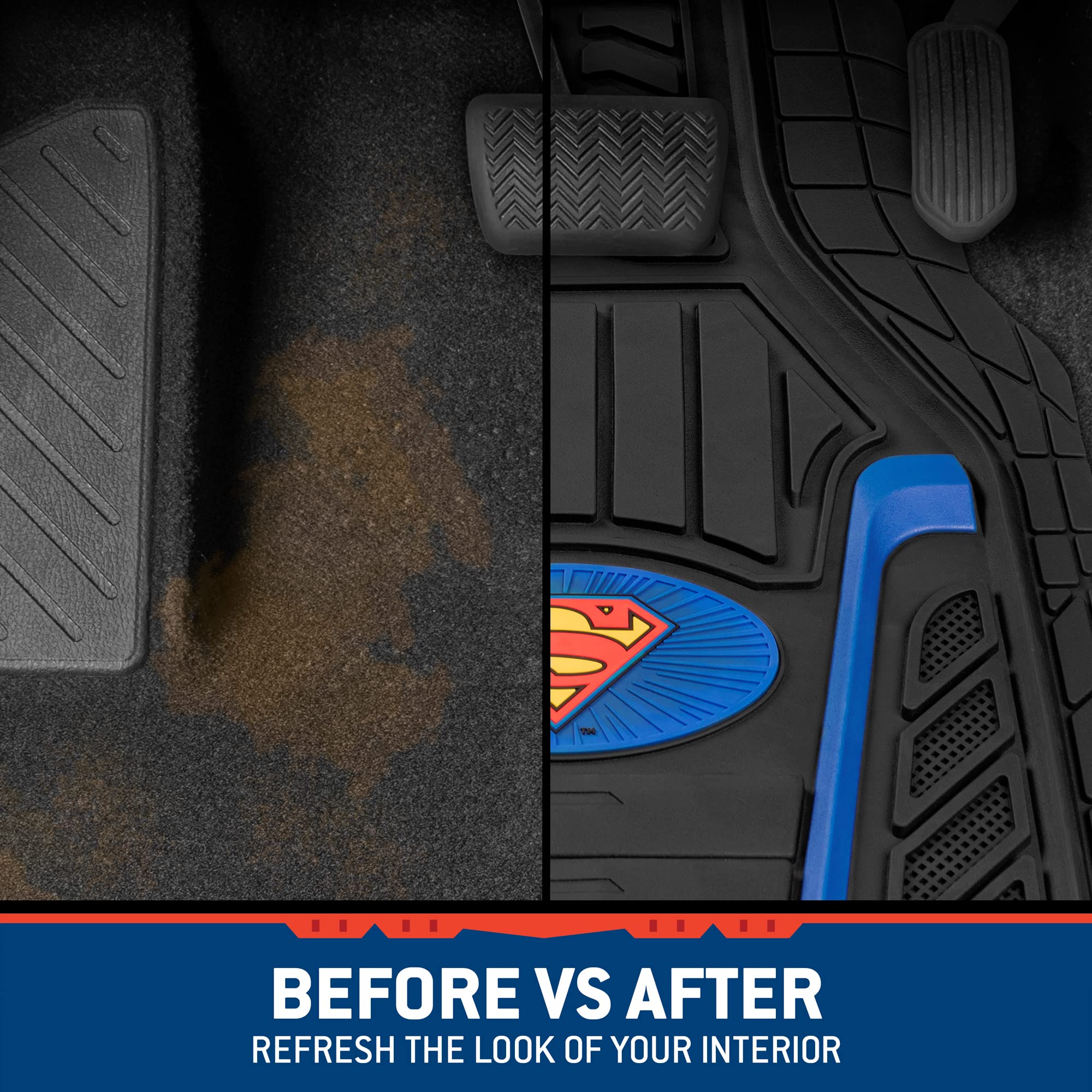 BDK Armored Superman Car Floor Mats - Heavy Duty Rubber Liners for All Weather - Model WBMT-1692