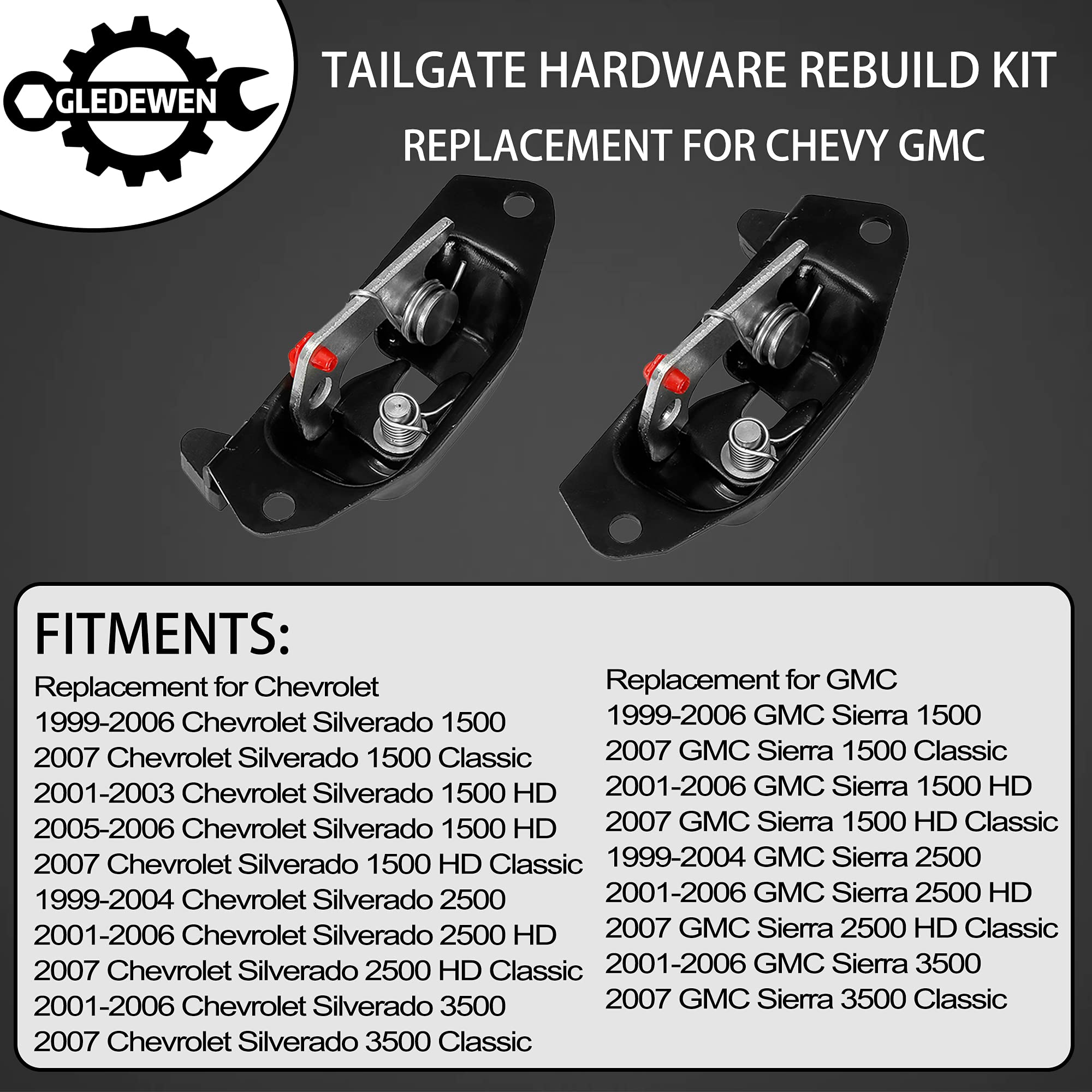 Gledewen Tailgate Handle Latch Rebuild Kit, Plastic, Compatible with 1999-2006 Chevy Silverado & GMC Sierra, Model GW-QXLB03