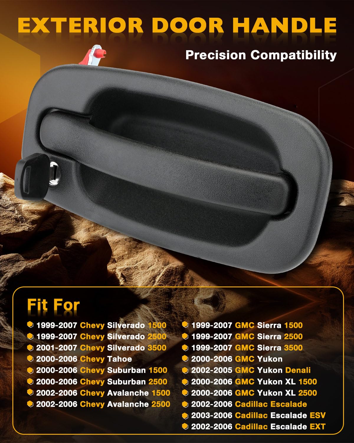 Gledewen Exterior Door Handles Pair with Lock Cylinders & Keys for 1999-2007 Chevy/GMC - Black, Front Left & Right