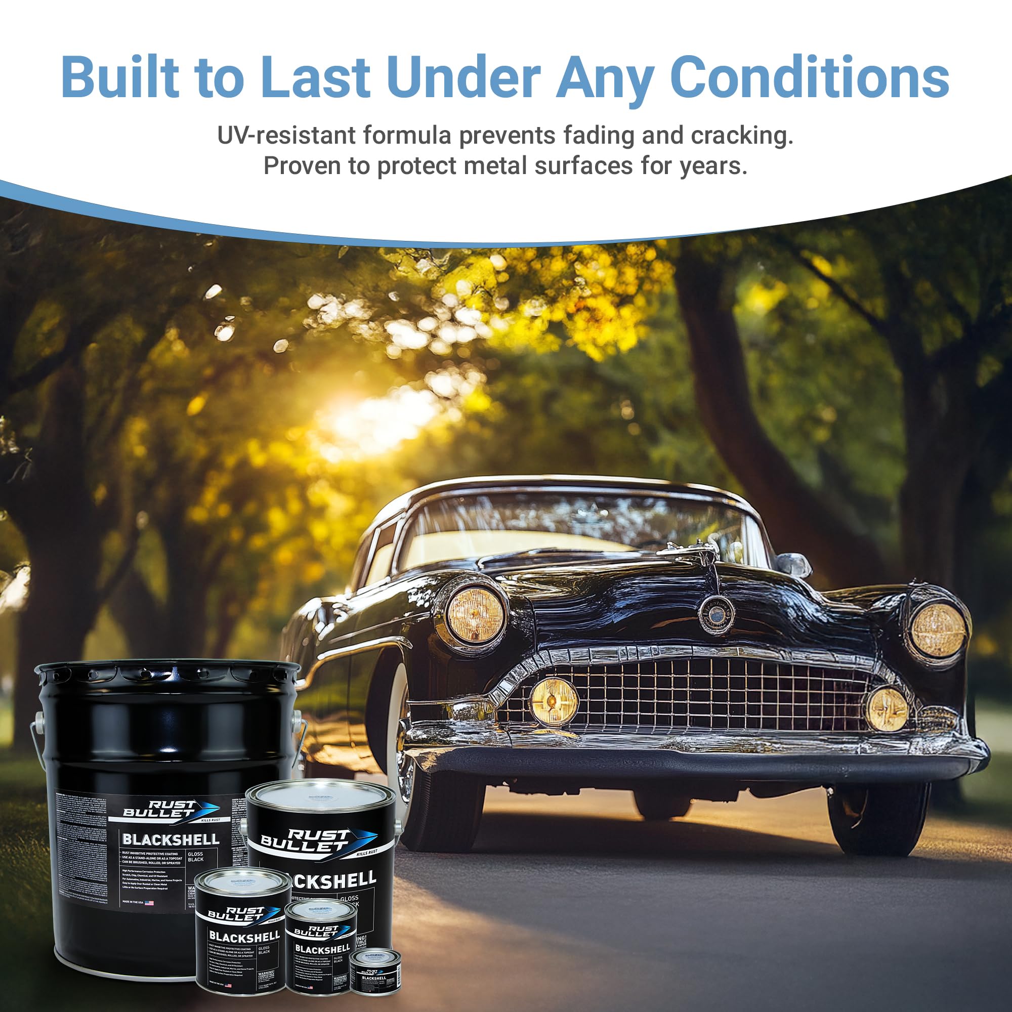 RUST BULLET BlackShell - 1 Gallon Gloss Black Corrosion Preventive Coating, UV Resistant Rust Proofing Paint