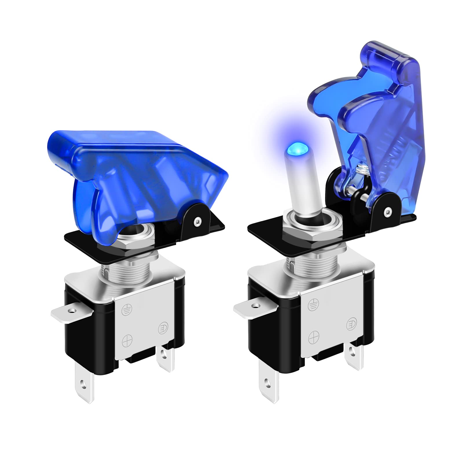 Daiertek 12V Blue Led Illuminated Toggle Switch With Safety Cover Guard 3 Pin On Off Covered Lighted Toggle Switch Rocker Heavy Duty 20 Amp For Racing Automotive Motorcycle Car Rv Truck -2Pack