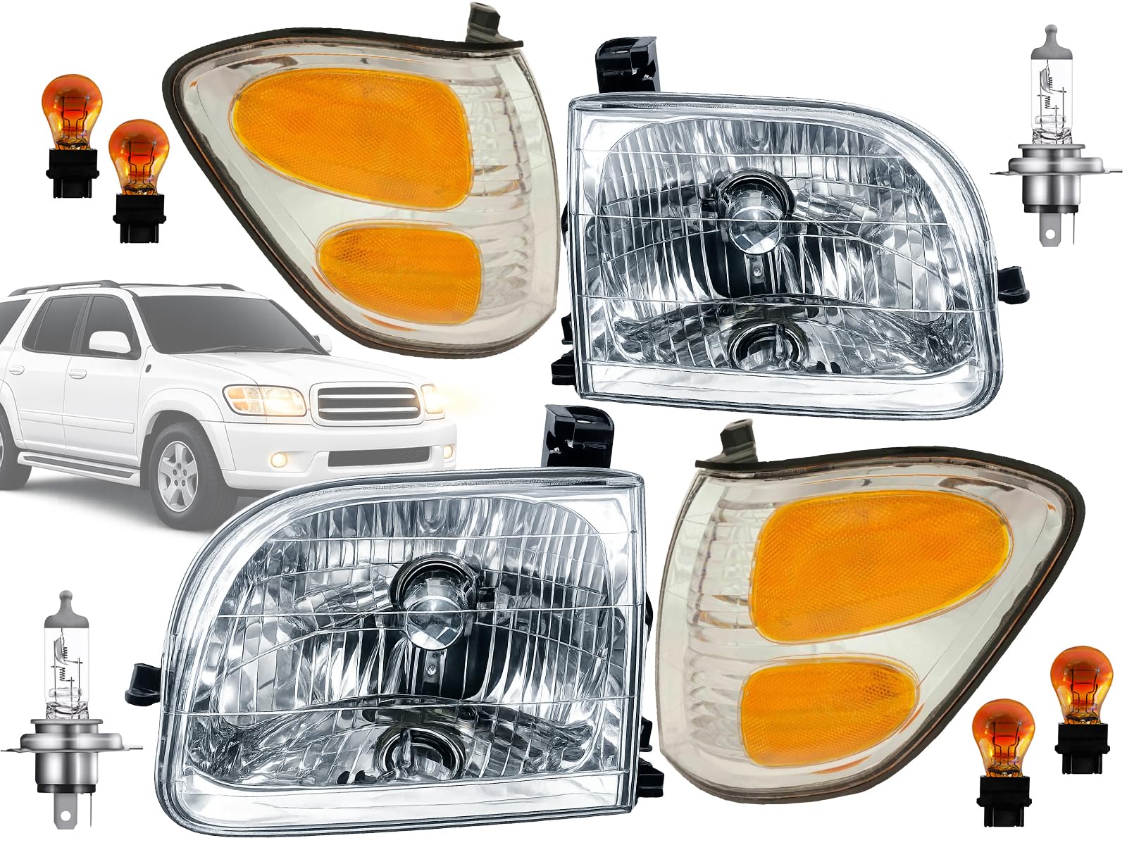 Auto Parts Avenue APA Replacement for Headlights and Corner Signal Lights 2000-2004 Tundra (Double Cab ONLY) 2001-2004 Sequoia T