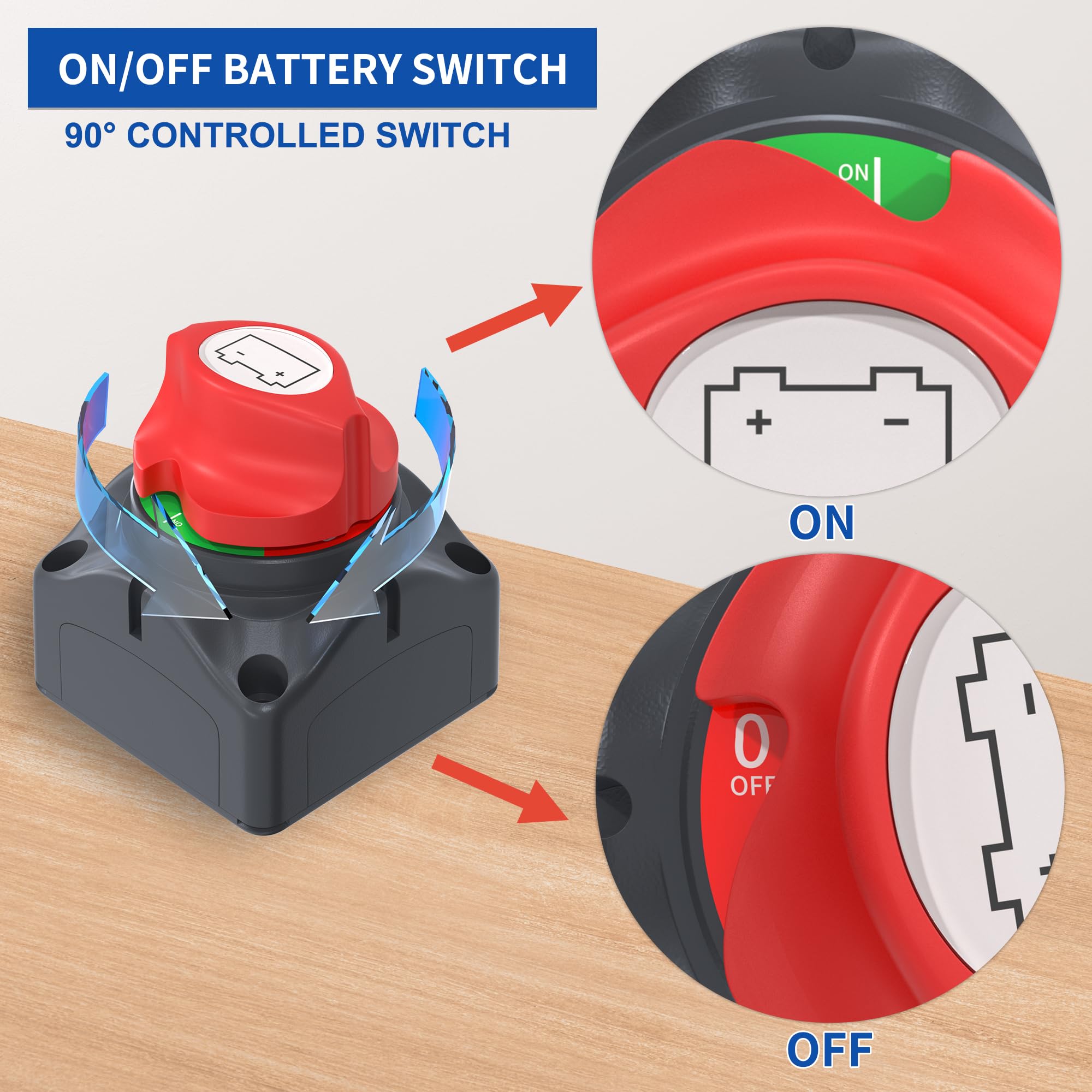 Joinfworld 12V-48V Waterproof Battery Disconnect Switch - Copper Master Cut Off for Car, Boat, RV, ATV, UTV - Model ASW-A701