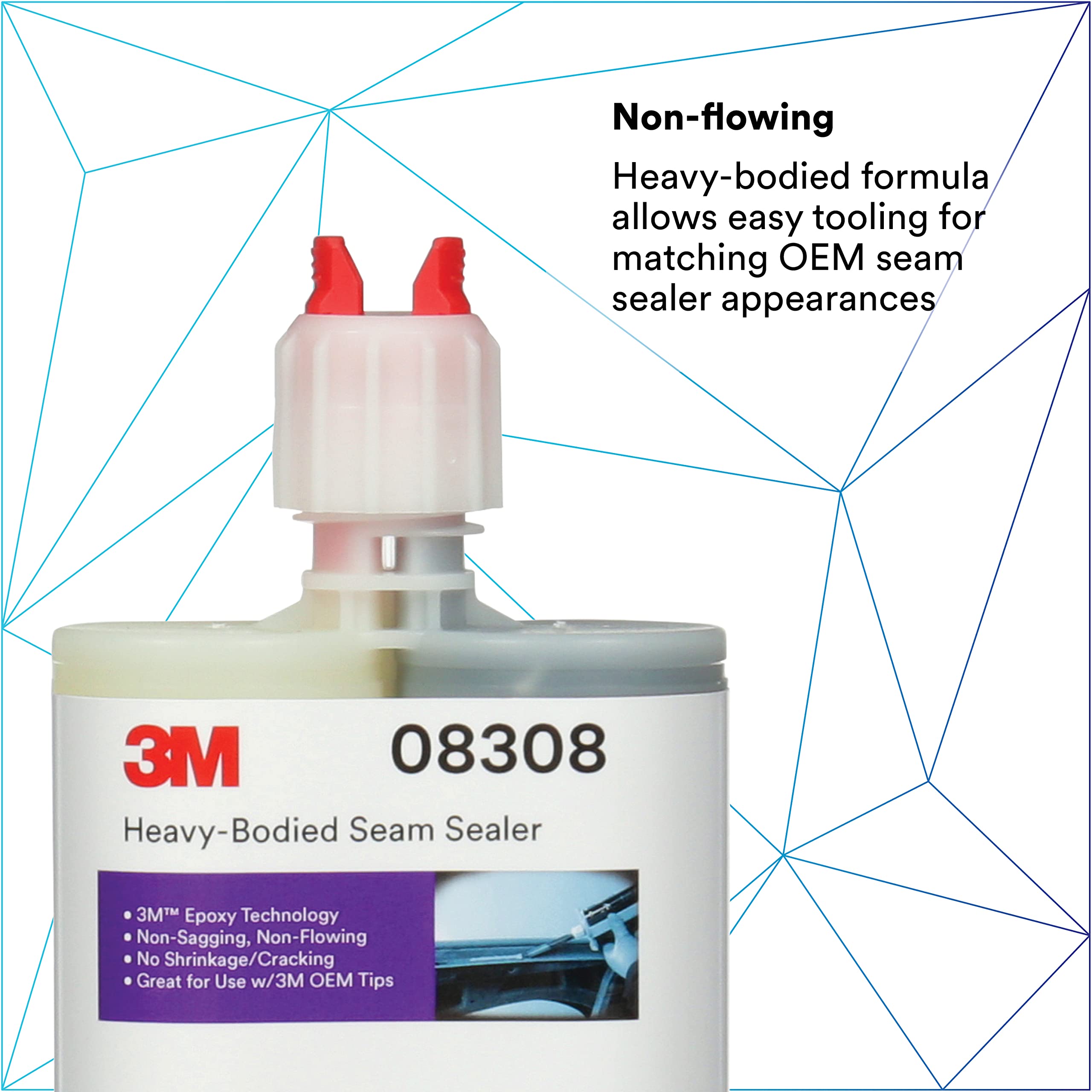 3M Heavy-Bodied Seam Sealer, Two-Part Automotive Epoxy, 200ml, Black, Model 08308