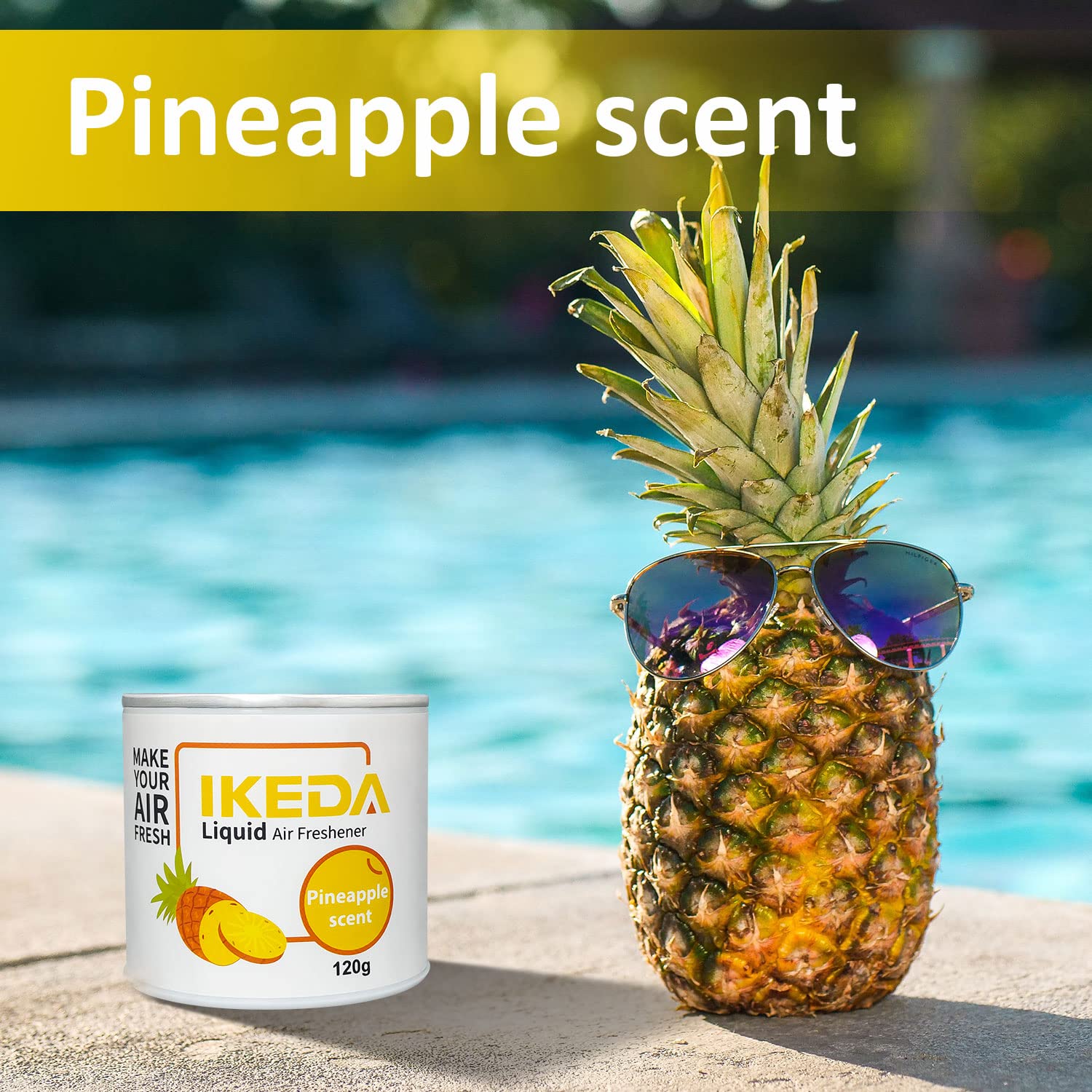Ikeda Scents Car Air Freshener: Pineapple Scent Liquid Cans | Odor Elimination | Interior Deodorizer | 45days Long-Lasting Fragr