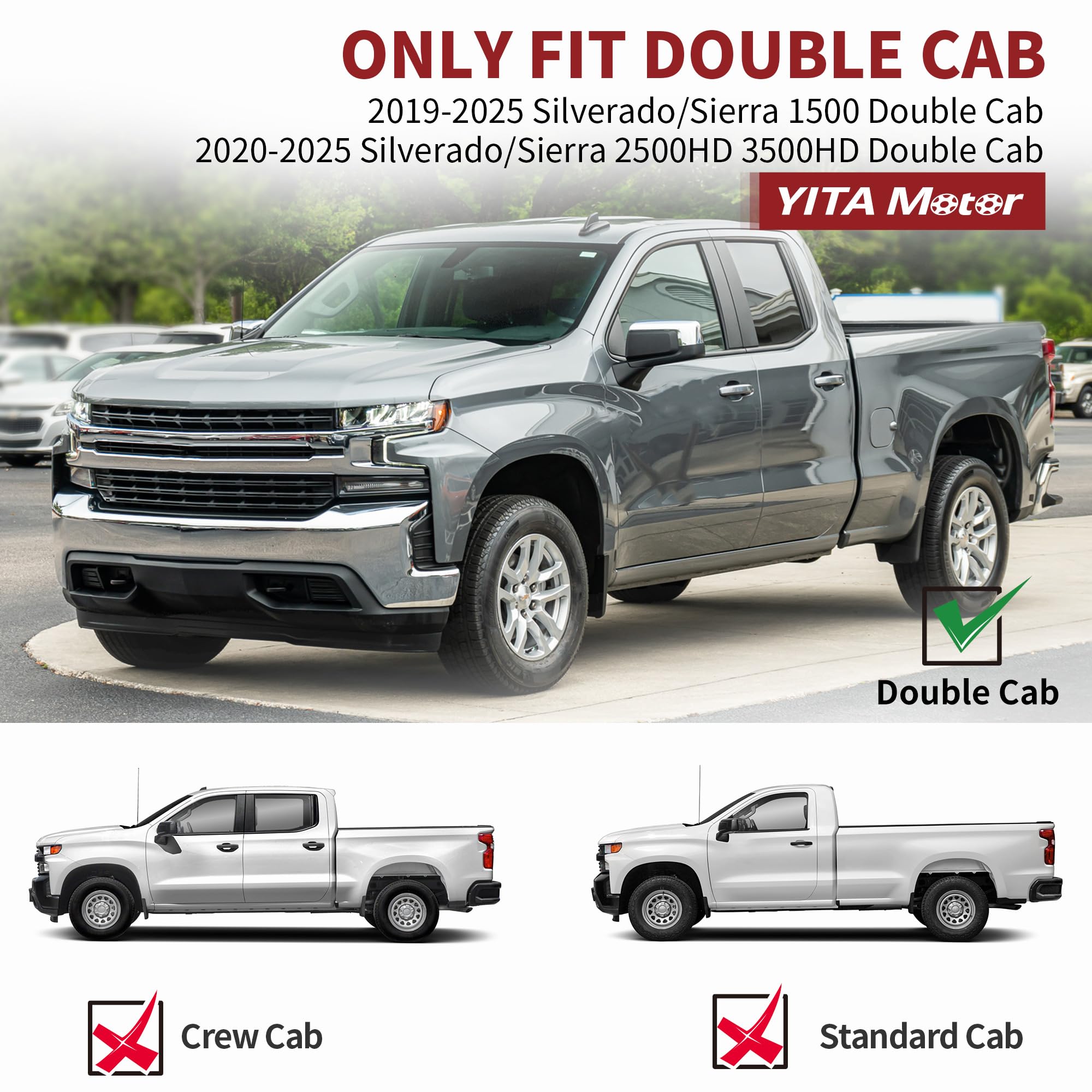 Yitamotor 6.5 Inches Running Boards Compatible With 2019-2025 Chevy Silverado/Gmc Sierra 1500 Extended/Double Cab, 2020-2025 250