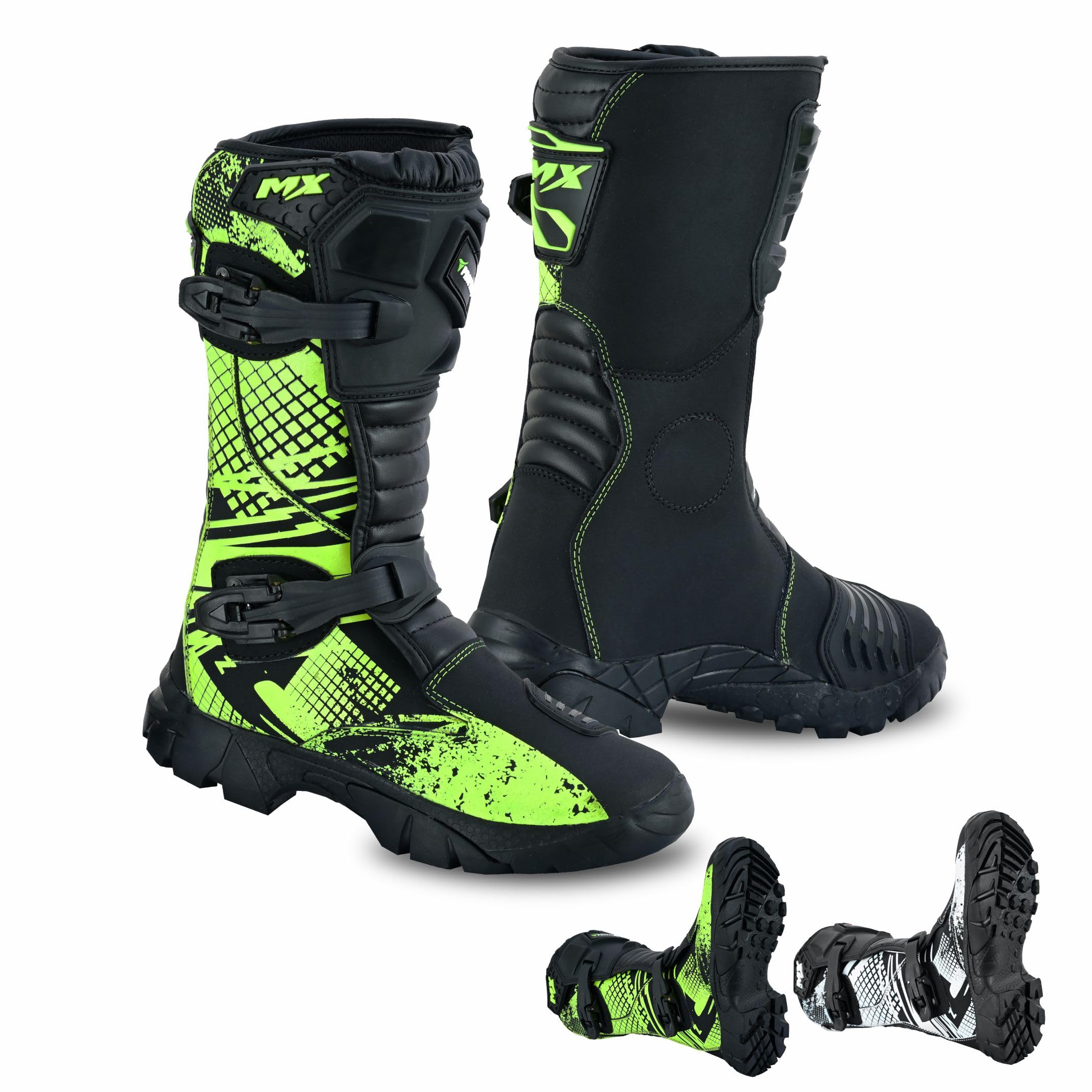 PROFIRST Motorcycle kids boots Motorbike Waterproof shoes Motorcross Dirt Blike Riding Biker Boots for kids (Green, USA1)