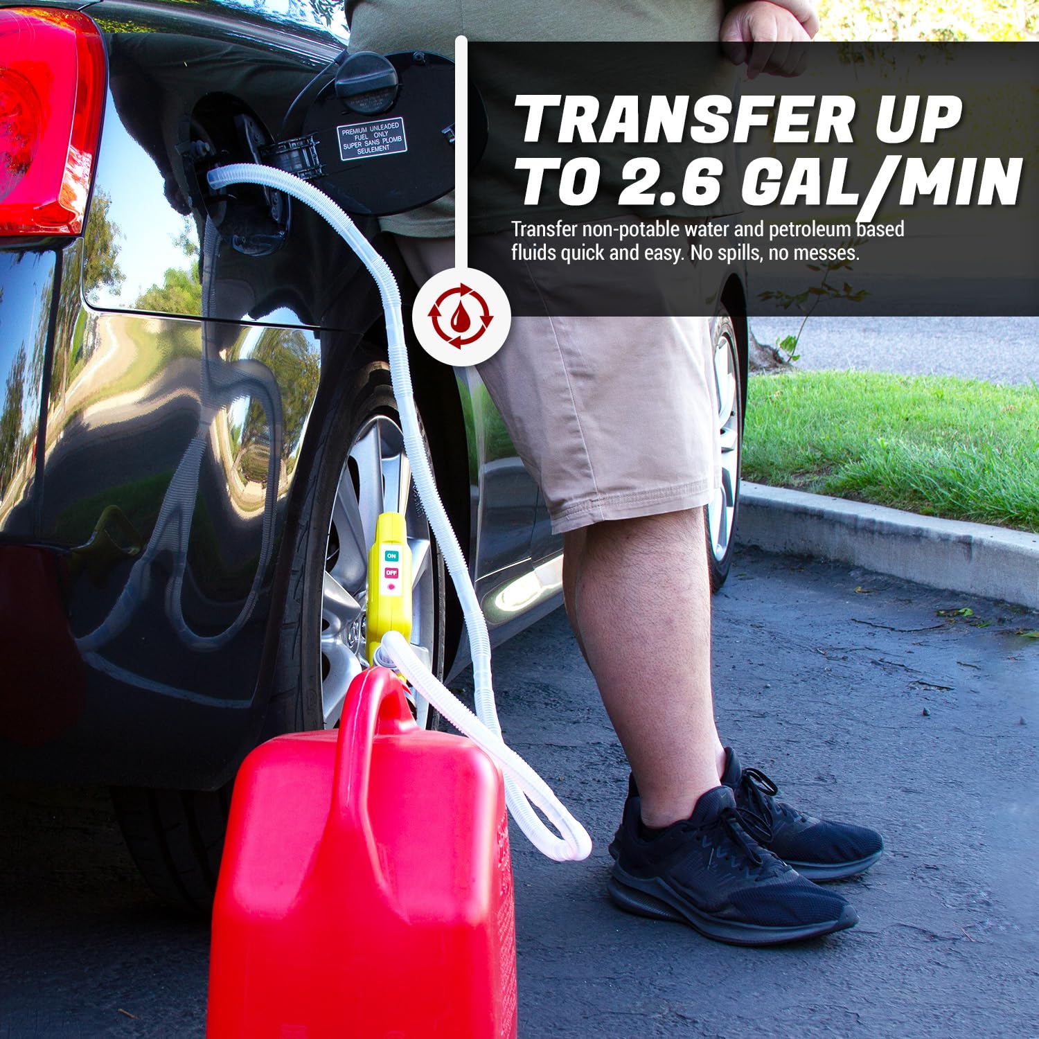 Tera Pump Multipurpose Fuel Transfer Pump W/Auto-Stop Sensor - 2X Powerful Motor - 2.6 Gal/Min, 2 X D Batteries (Not Included),