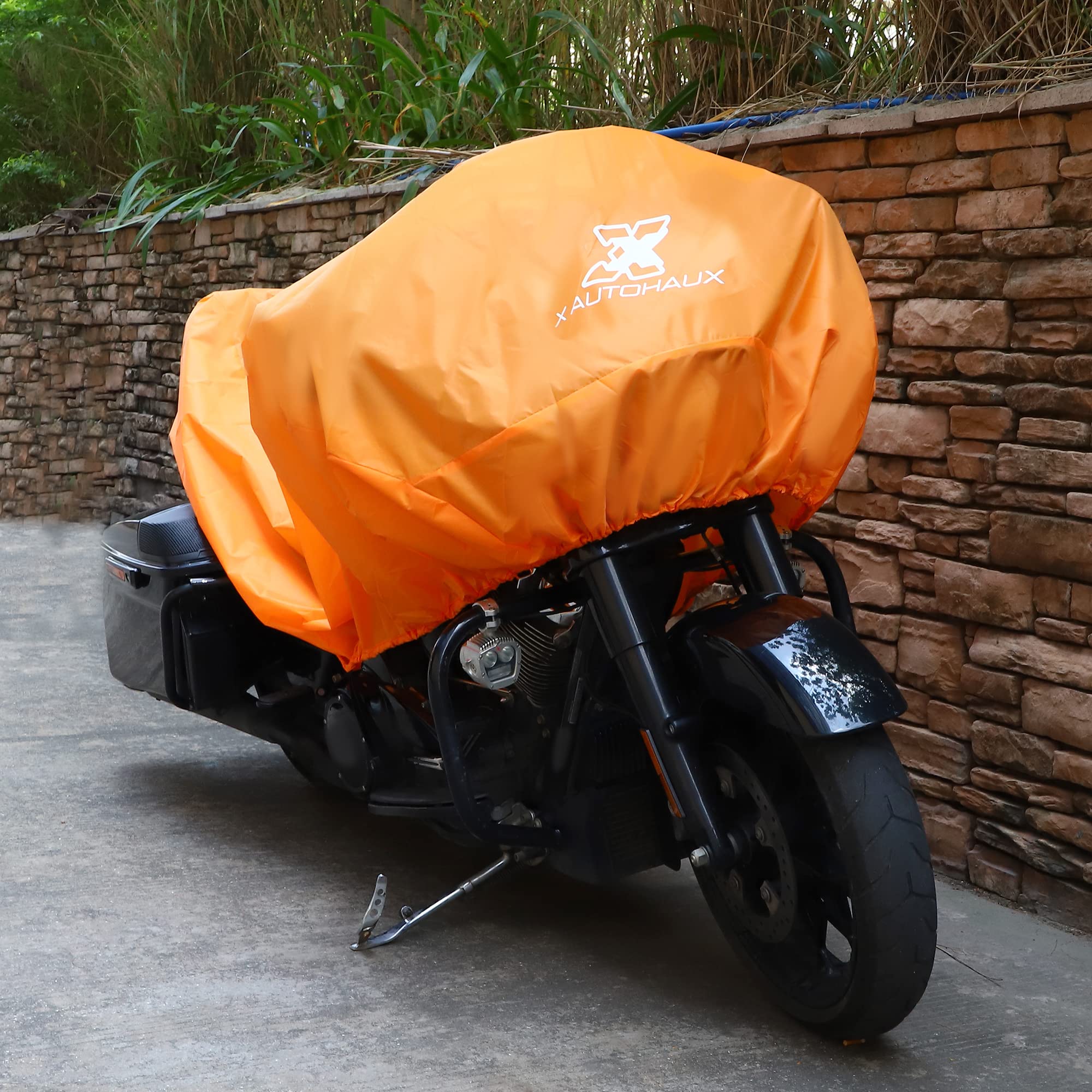 X Autohaux Motorcycle Cover Lightweight Half Cover Outdoor Waterproof Rain Dust Protector Orange Xl Size For Most Full Dress Tou