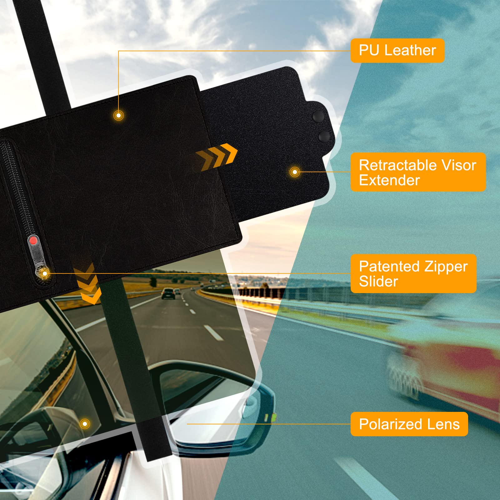 PloreWay Sun Visor Extender, Polarized Black Polycarbonate, Driver Side, Model PW-SV04D, UV Protection from Sun Glare