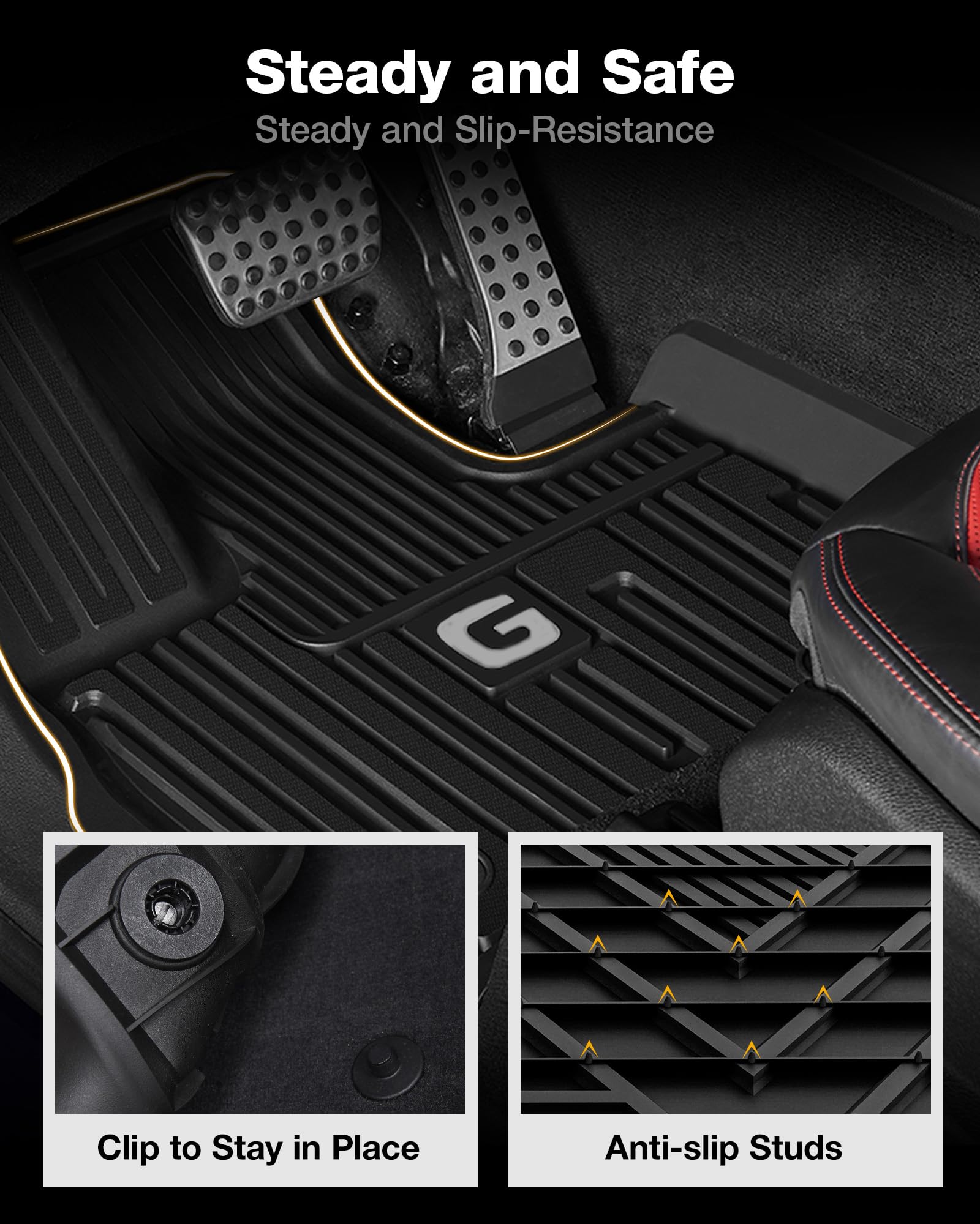 3W TPE Floor Mats for 2019-2024 Mercedes-Benz G Class, All Weather, Custom Fit, Black, Model 21097-1-2 FBA