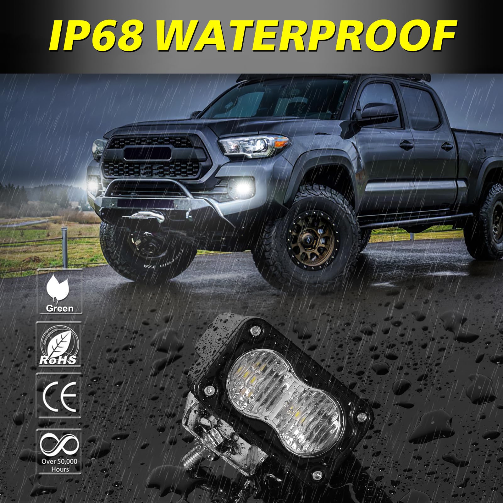 AKD Part LED Pods 3 Inch 40W Flood CREE Off Road Lights, White, Aluminum, 2 Pack for Truck, UTV, ATV, Motorcycle, Dirt Bike