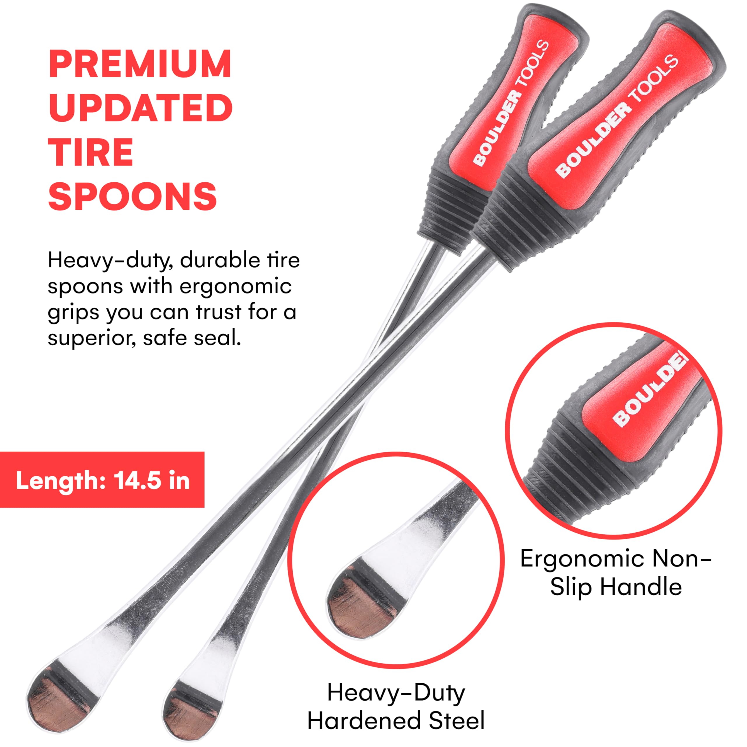 Boulder Tools Tire Spoons - Durable Motorcycle Tire Changing Tool - Easy-to-Use Red Kit for Safe & Quick Tire Repair - Model BOTO-000029