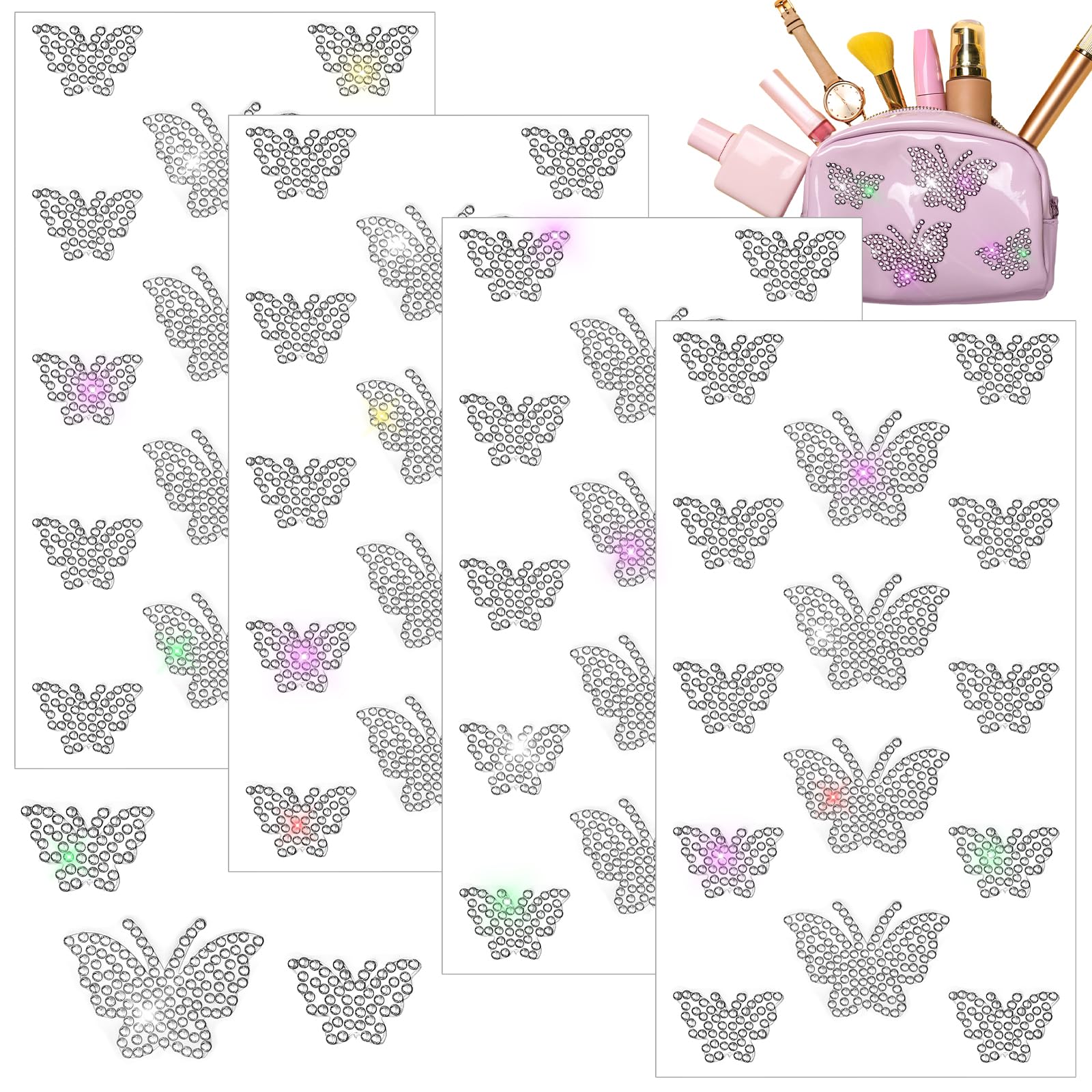 56 Pcs Rhinestone Butterfly Stickers Glitter Bling Butterfly Decals Crystal Self Adhesive Sticker For Christmas Handicrafts Holi