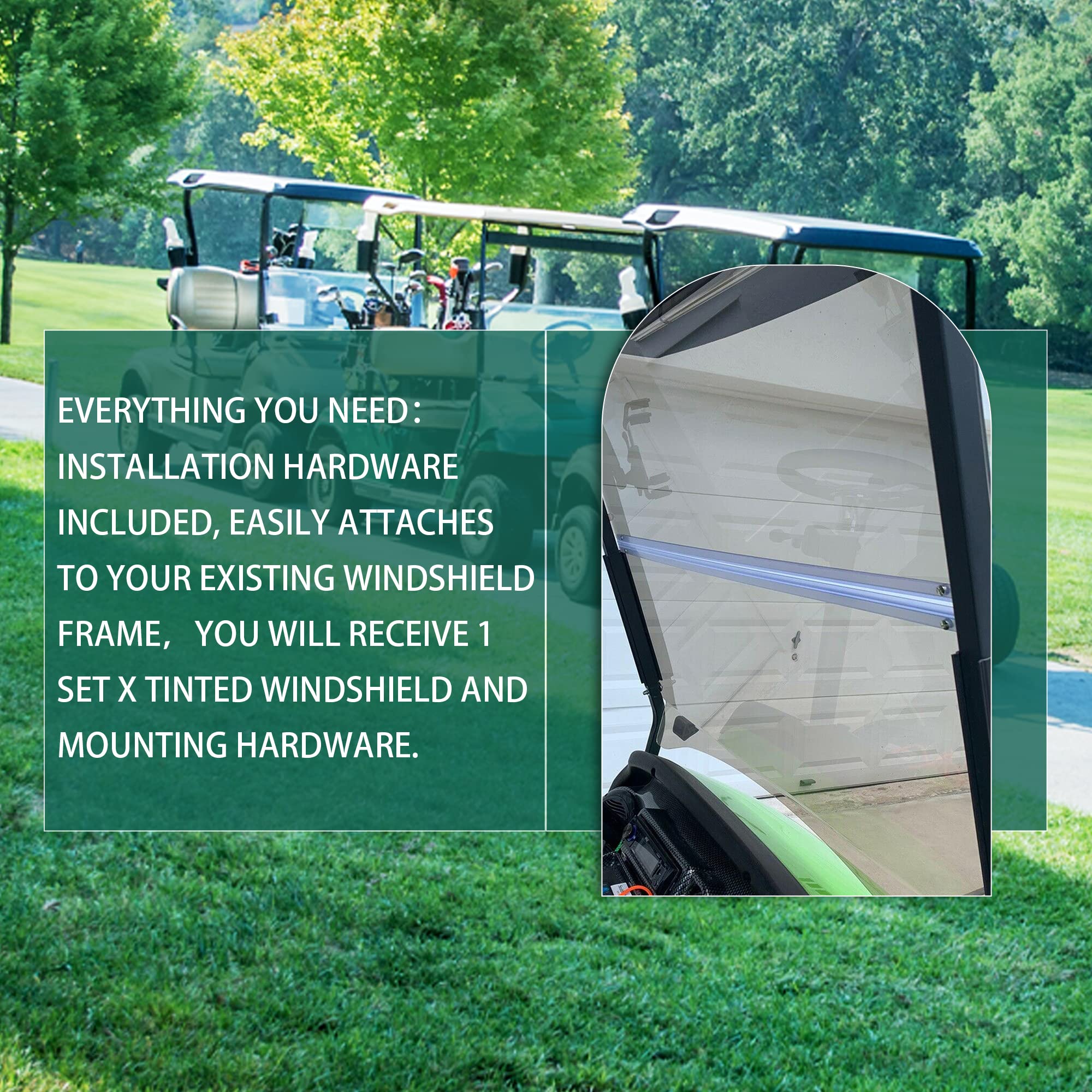 ECOTRIC Tinted Windshield for 2004-UP Club Car Precedent Golf Cart, Acrylic, Model VC-B23-57-S, Folding Down, Impact Resistant