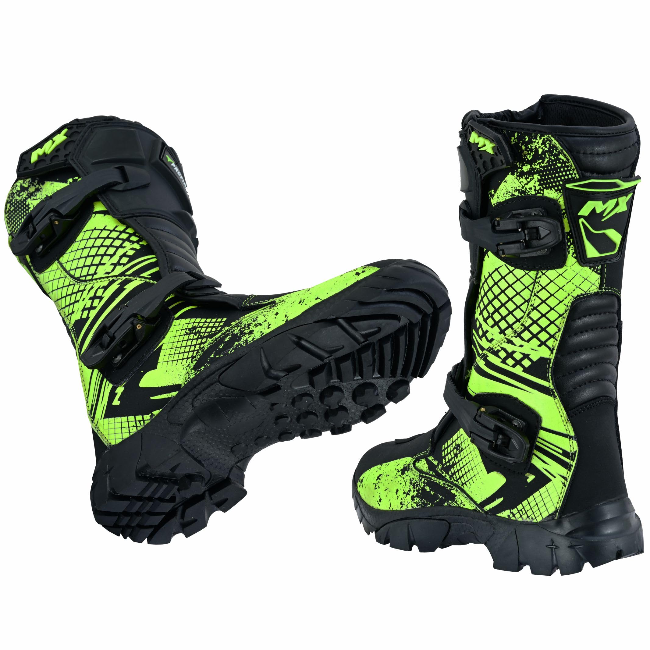 PROFIRST Motorcycle kids boots Motorbike Waterproof shoes Motorcross Dirt Blike Riding Biker Boots for kids (Green, USA1)