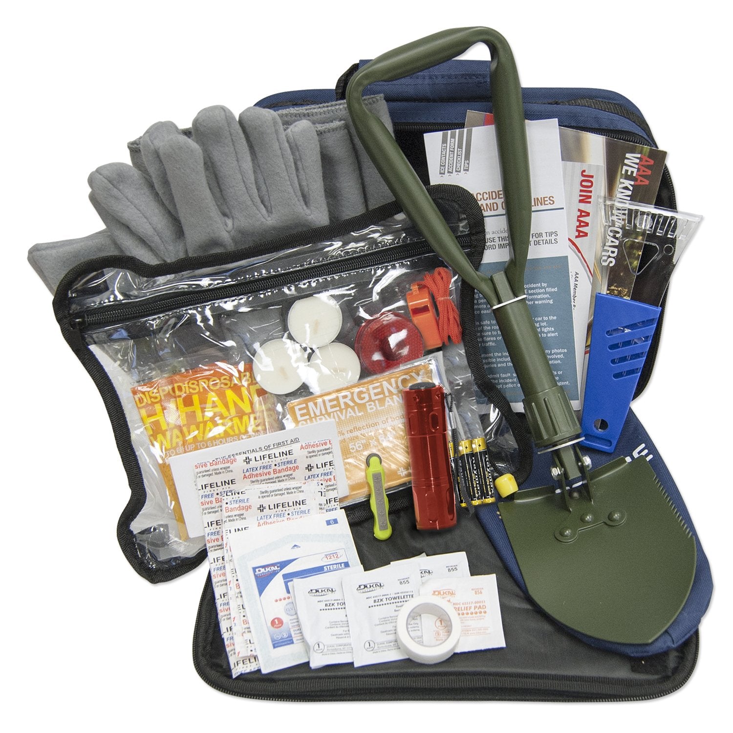 Lifeline 4390 AAA Severe Weather Emergency Road Safety Kit - 66 Pieces - Featuring Emergency Folding Shovel, Fleece Set, Fire St