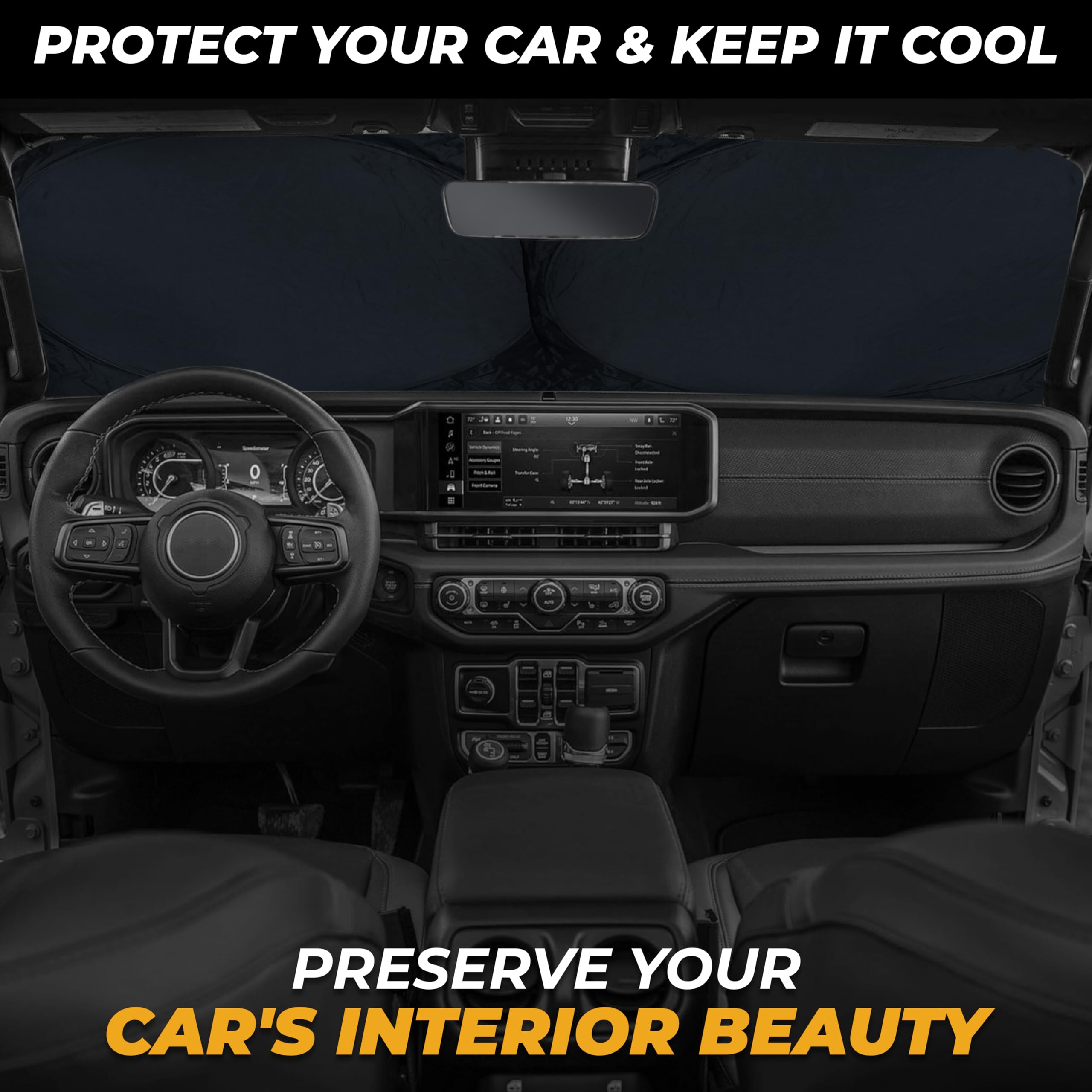 Autovir Jeep Windshield Sunshade | Protects Sun Visor From Uv And Heat Protection | Fits For Wrangler, Gladiator, And Rubicon Mo