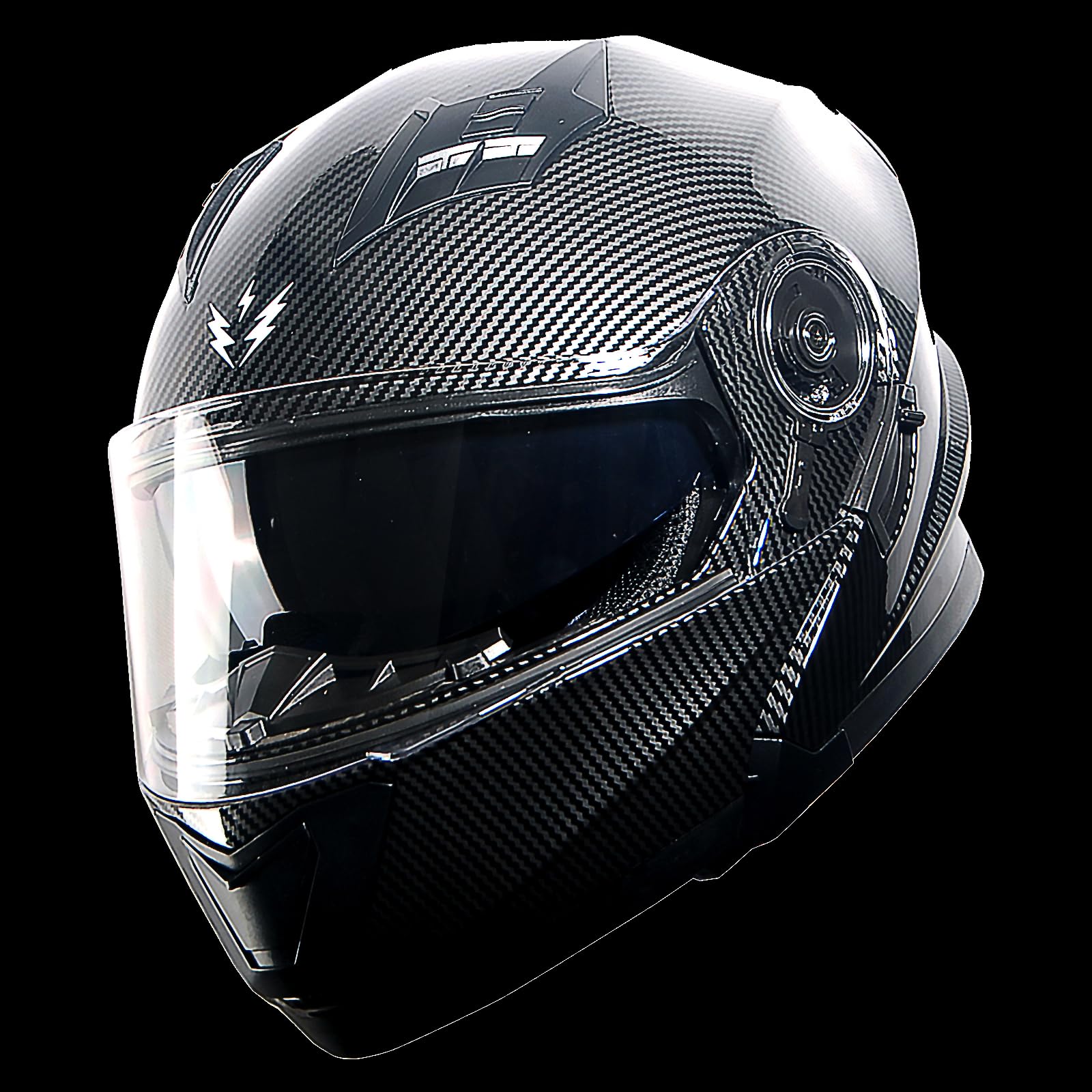 1Storm Modular Full Face Motorcycle Helmet, Medium, Carbon Fiber Black, Dual Visor, Model NOLED901Clear