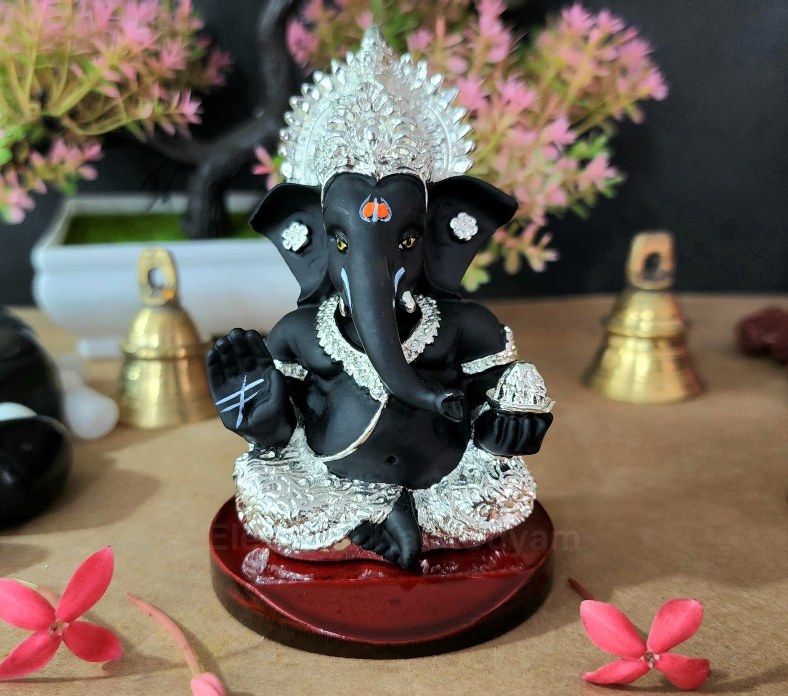 Electrum Kala Udyam Experience The Divine Aura Of Ganesha Silver Plated Idol On Mdf Base For Car Dashboard, Office Desk, And Fes