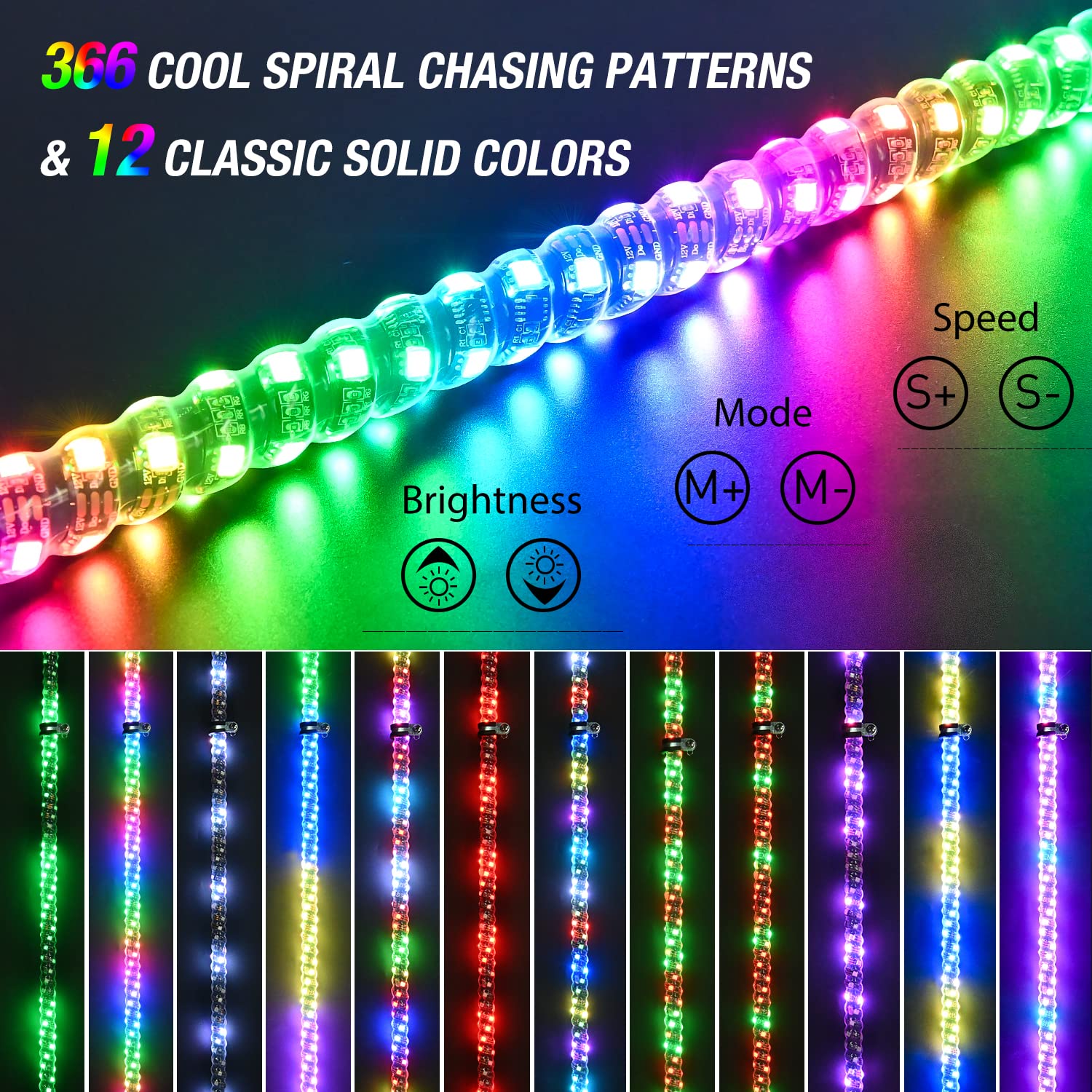 Nilight 2Pcs 3Ft Spiral Rgb Led Whip Light W/Rgb Chasing Light Rf Remote Control Lighted Antenna For Can-Am Atv Utv Rzr Polaris
