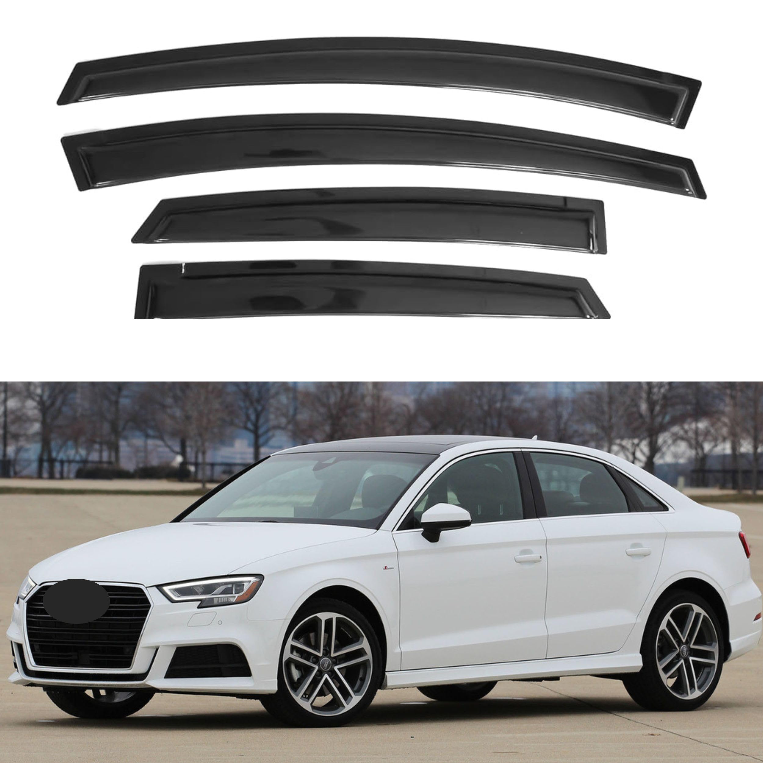 Ig Window Visor For Audi A3 Sedan 2014-2020, Rain Guard Tape-On Extra Durable Sun Wind Side Vent Window Deflector Mugen Style, 2